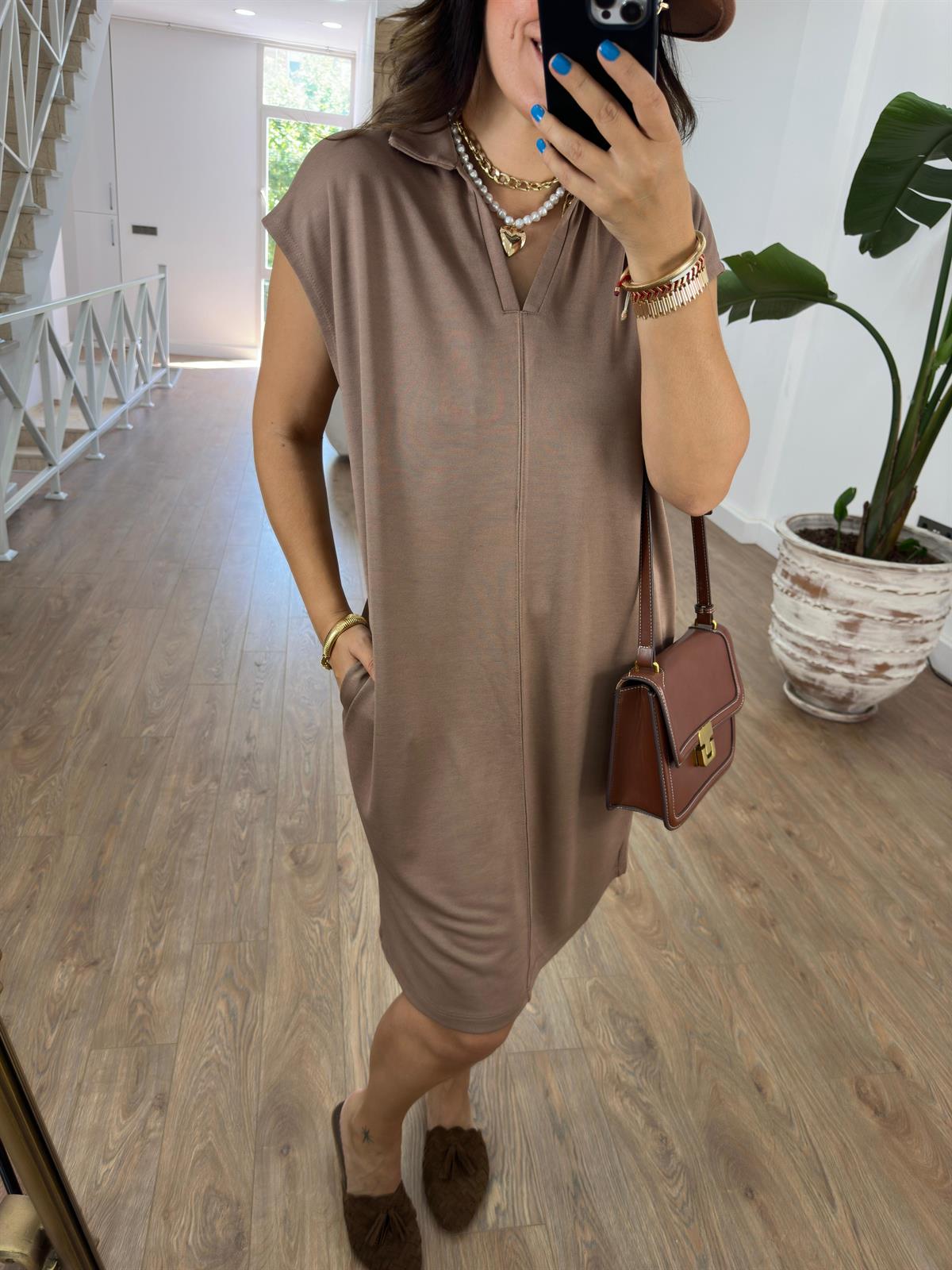 Polo Yaka Cepli Salaş Elbise