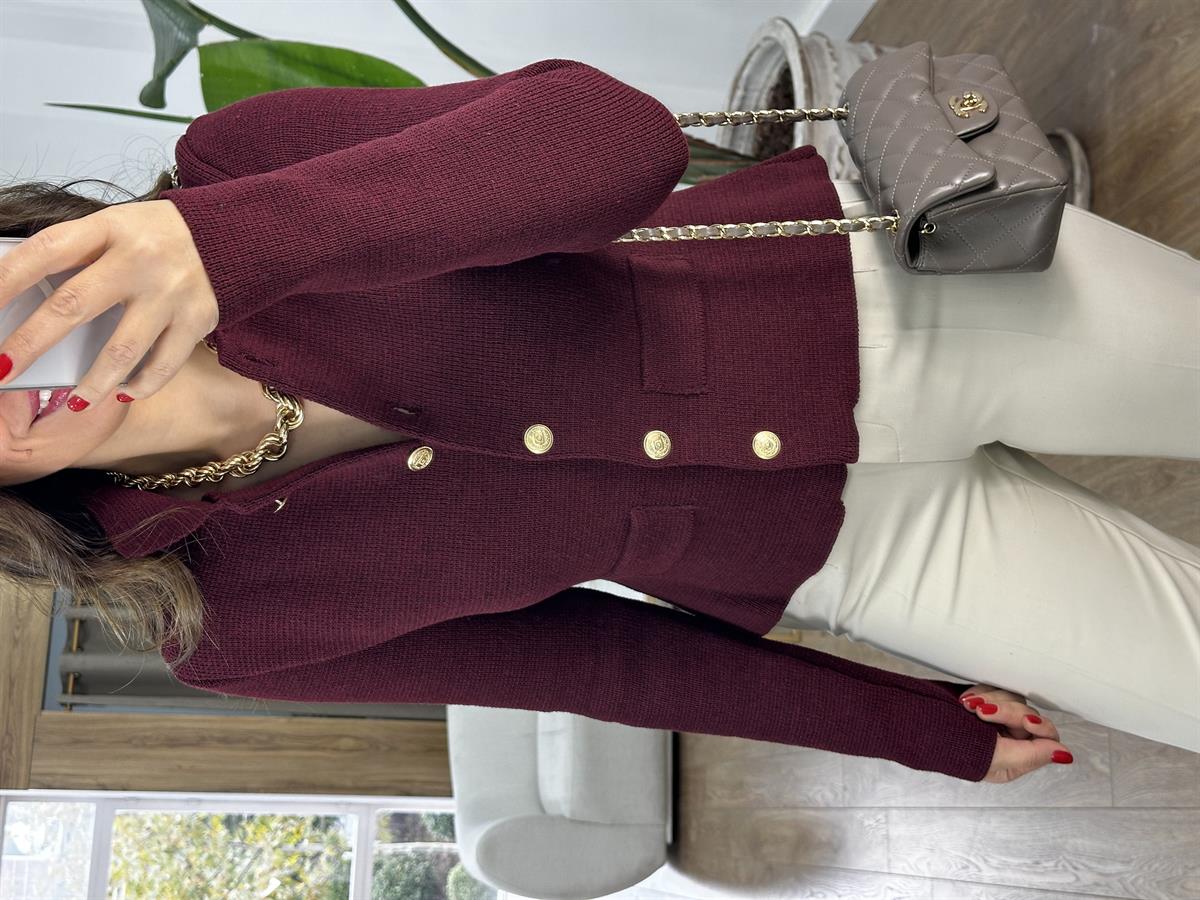 Polo Yaka Cepli Triko Hırka - Bordo