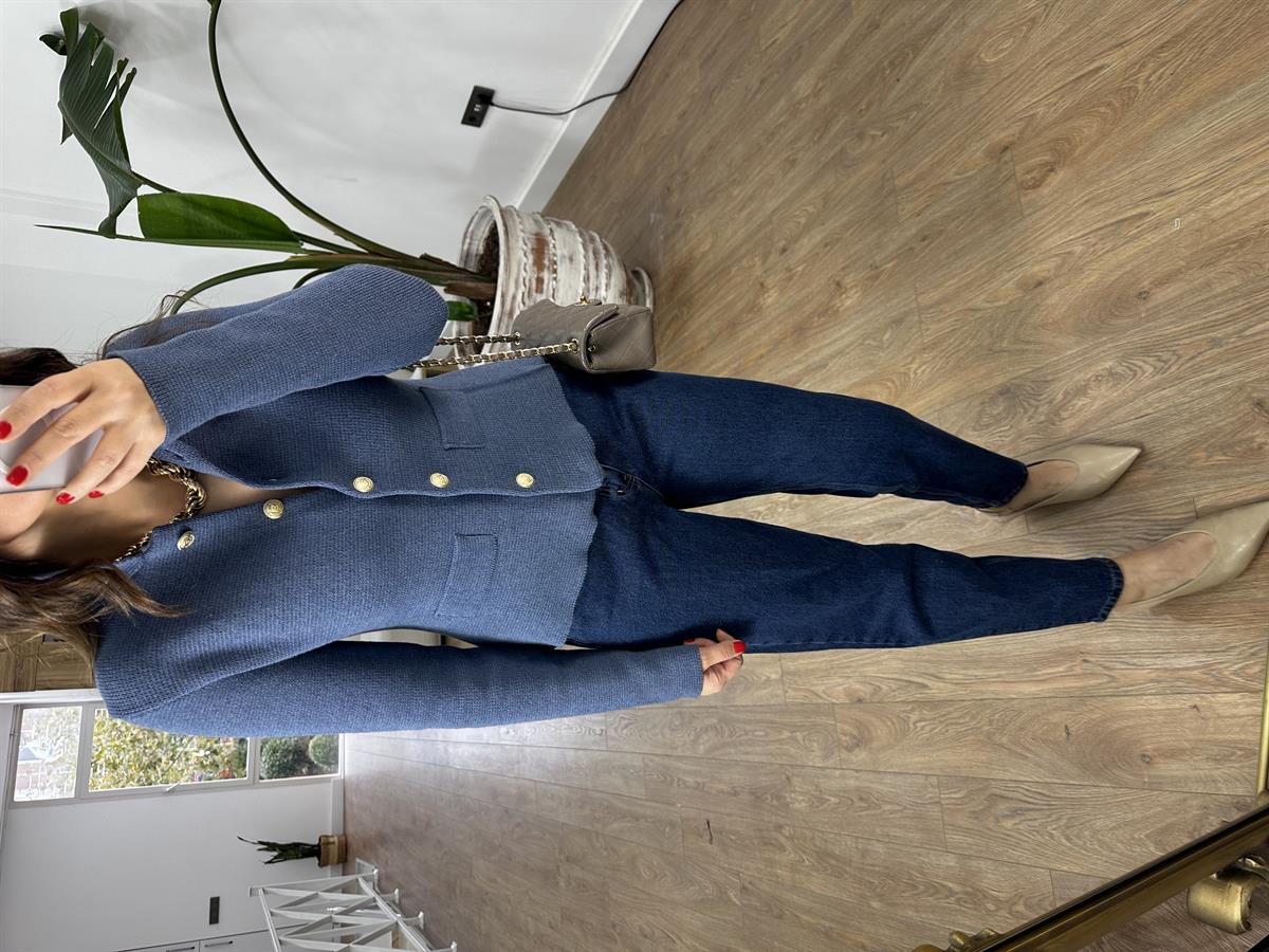 Polo Yaka Cepli Triko Hırka - İndigo