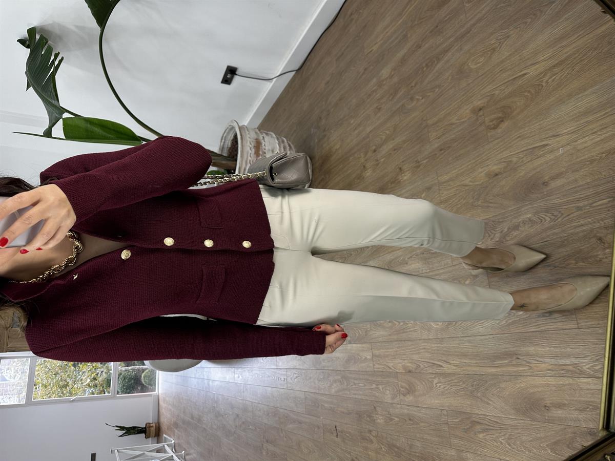 Polo Yaka Cepli Triko Hırka - Bordo