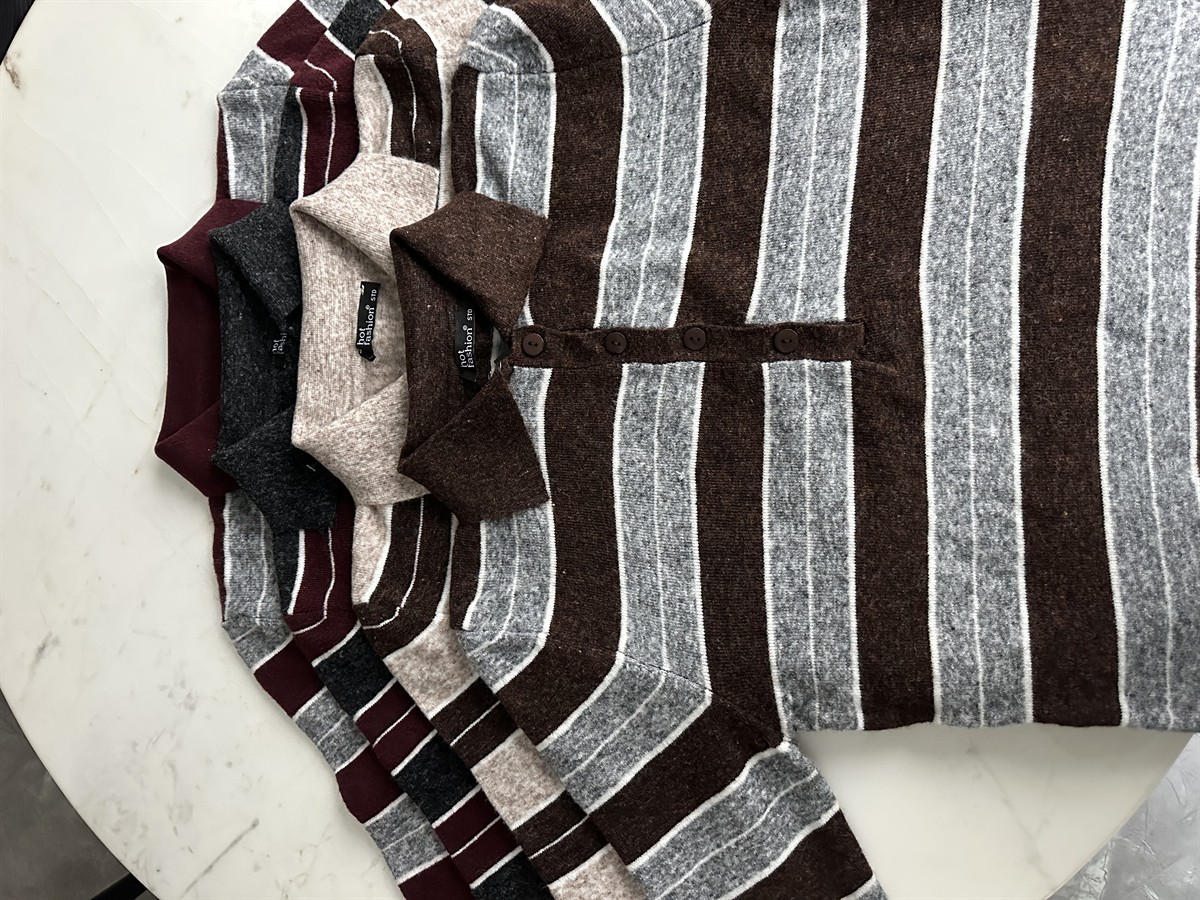 Polo Yaka Çizgili Basic Triko - Bordo/Antrasit