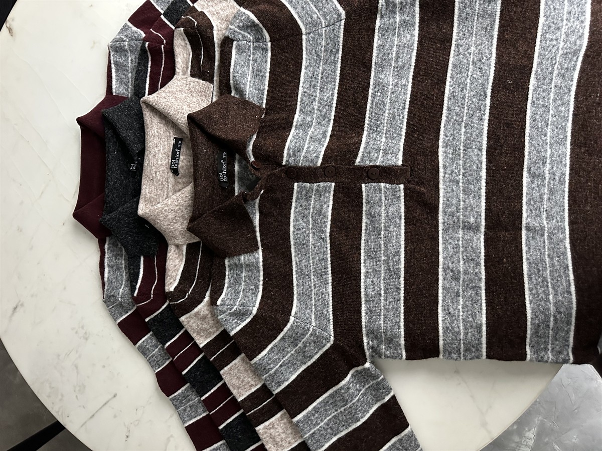 Polo Yaka Çizgili Basic Triko - Gri/Bordo