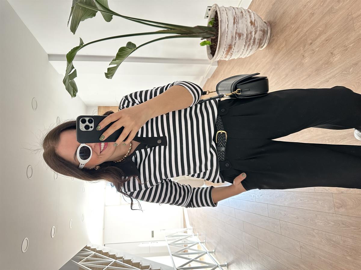 Polo Yaka Çizgili Sweatshirt