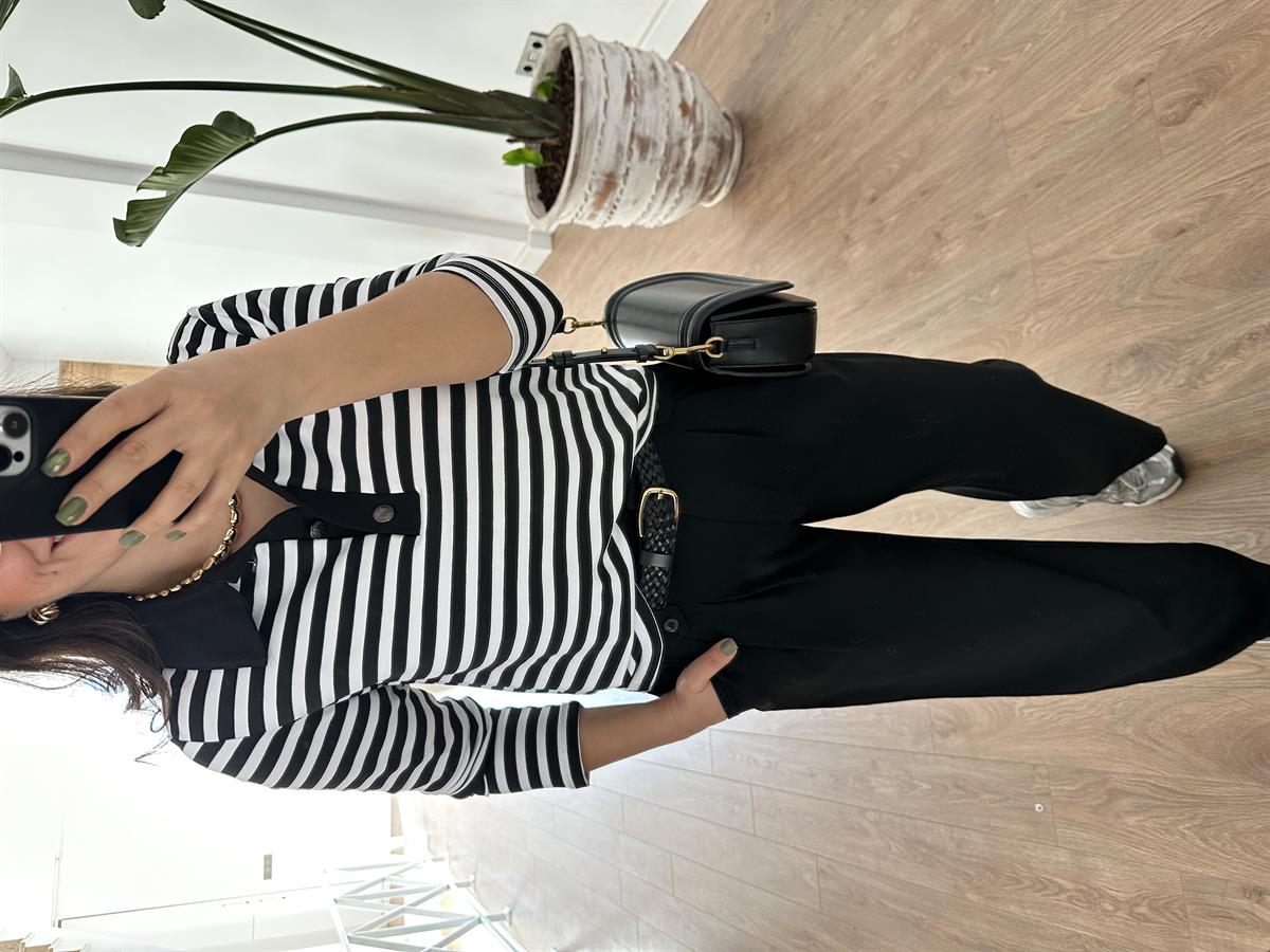 Polo Yaka Çizgili Sweatshirt