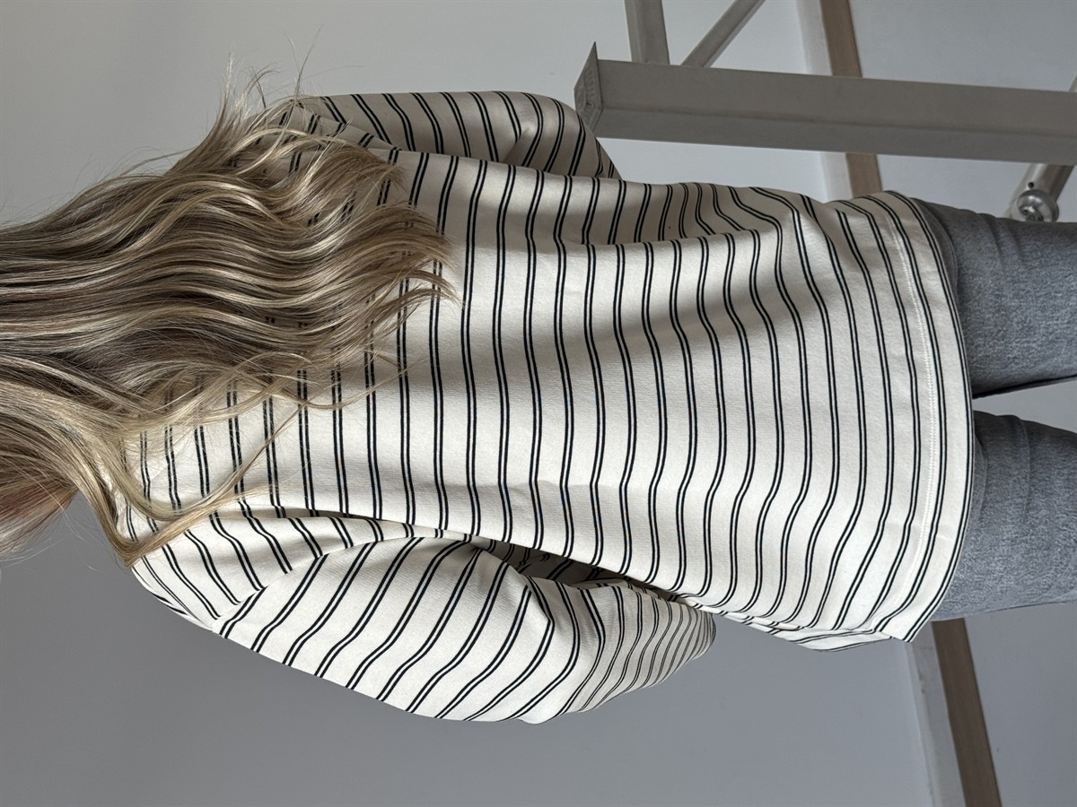 Polo Yaka Fermuarlı Çizgili Sweatshirt - Siyah