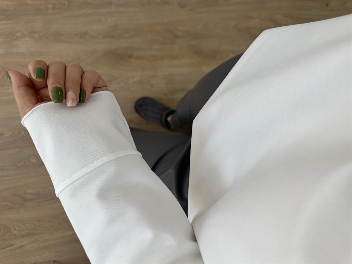 Polo Yaka İki İplik Sweatshirt-Ekru