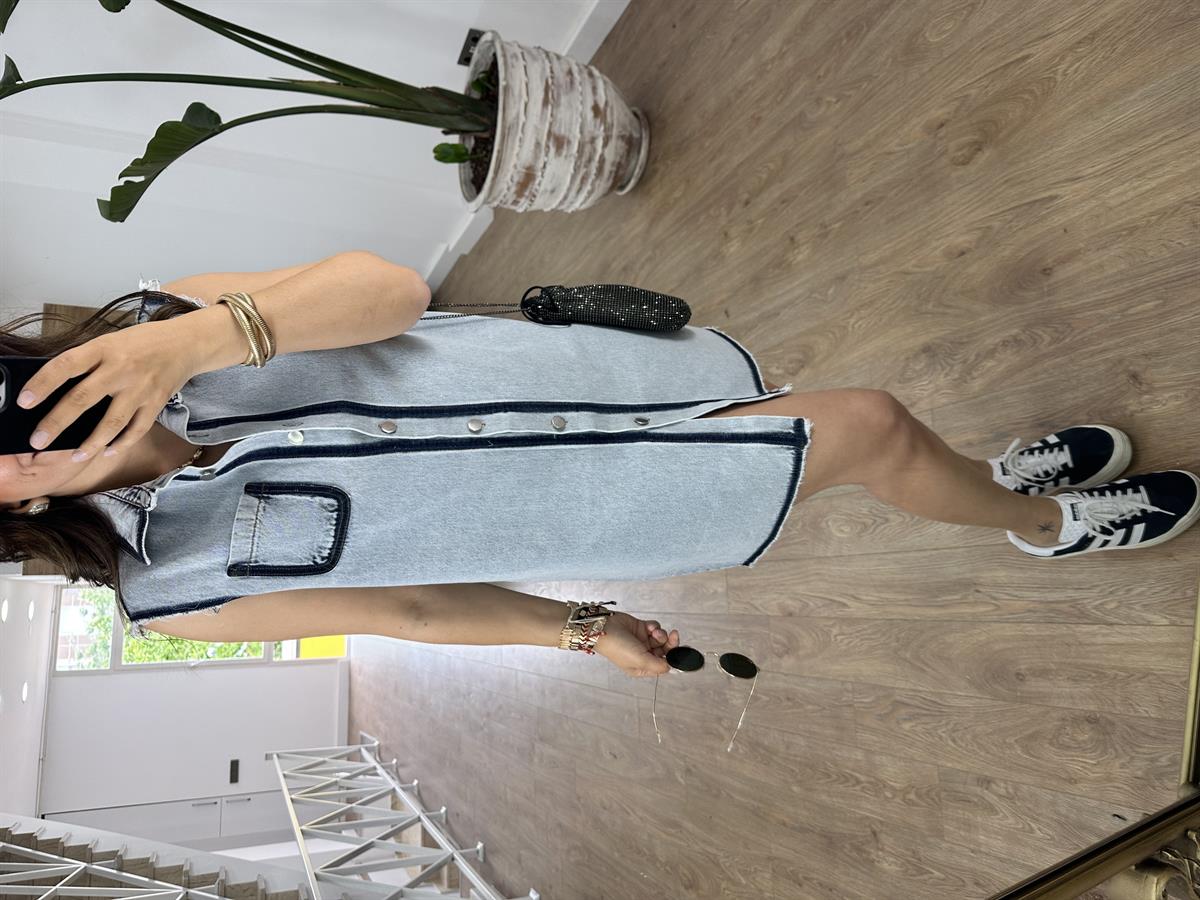 Polo Yaka Önden Düğmeli Denim Elbise