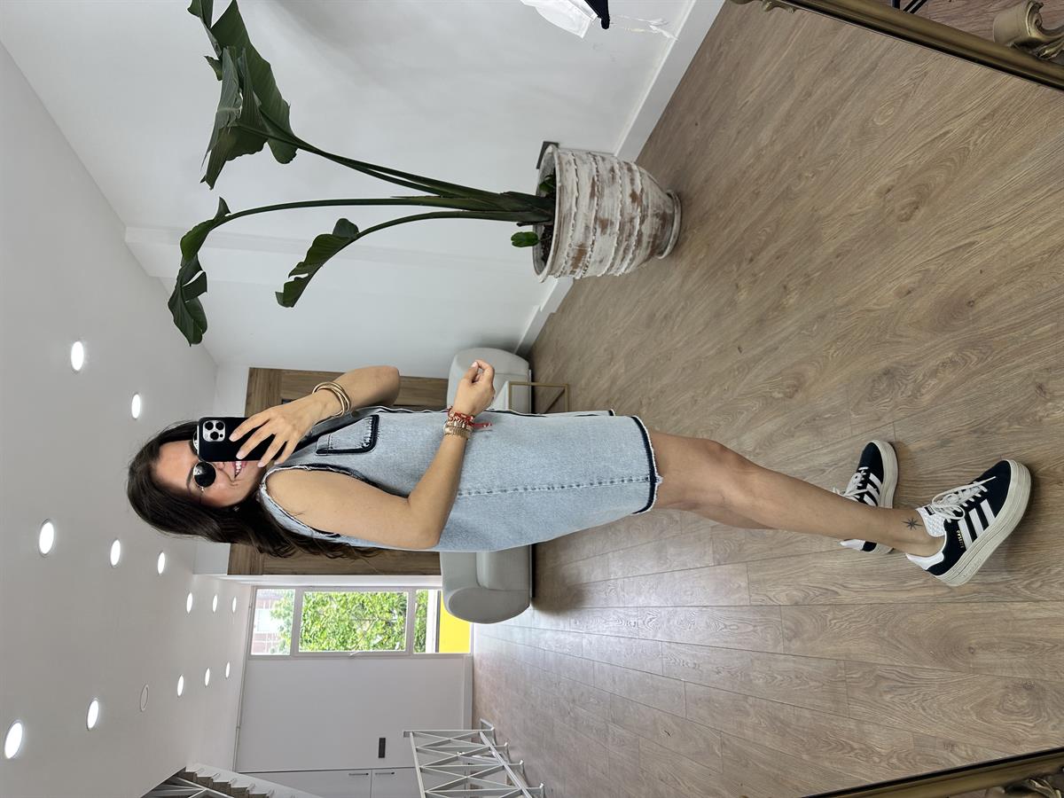 Polo Yaka Önden Düğmeli Denim Elbise