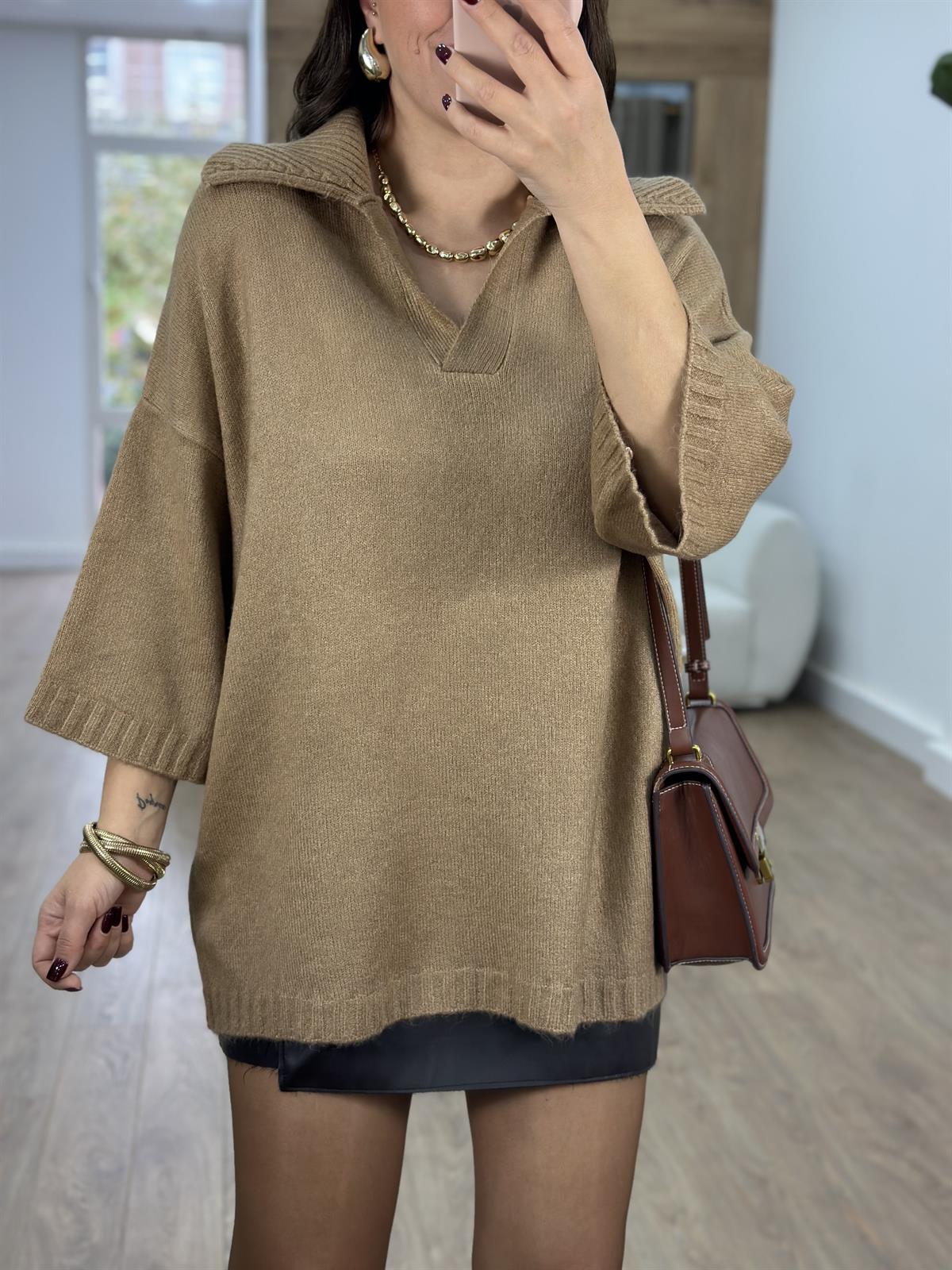 Polo Yaka Oversize Kazak-Camel