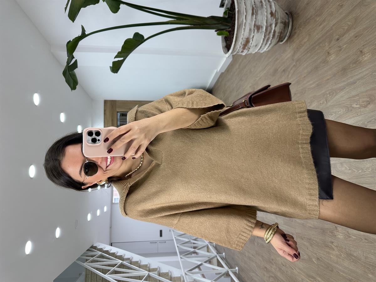 Polo Yaka Oversize Kazak-Camel