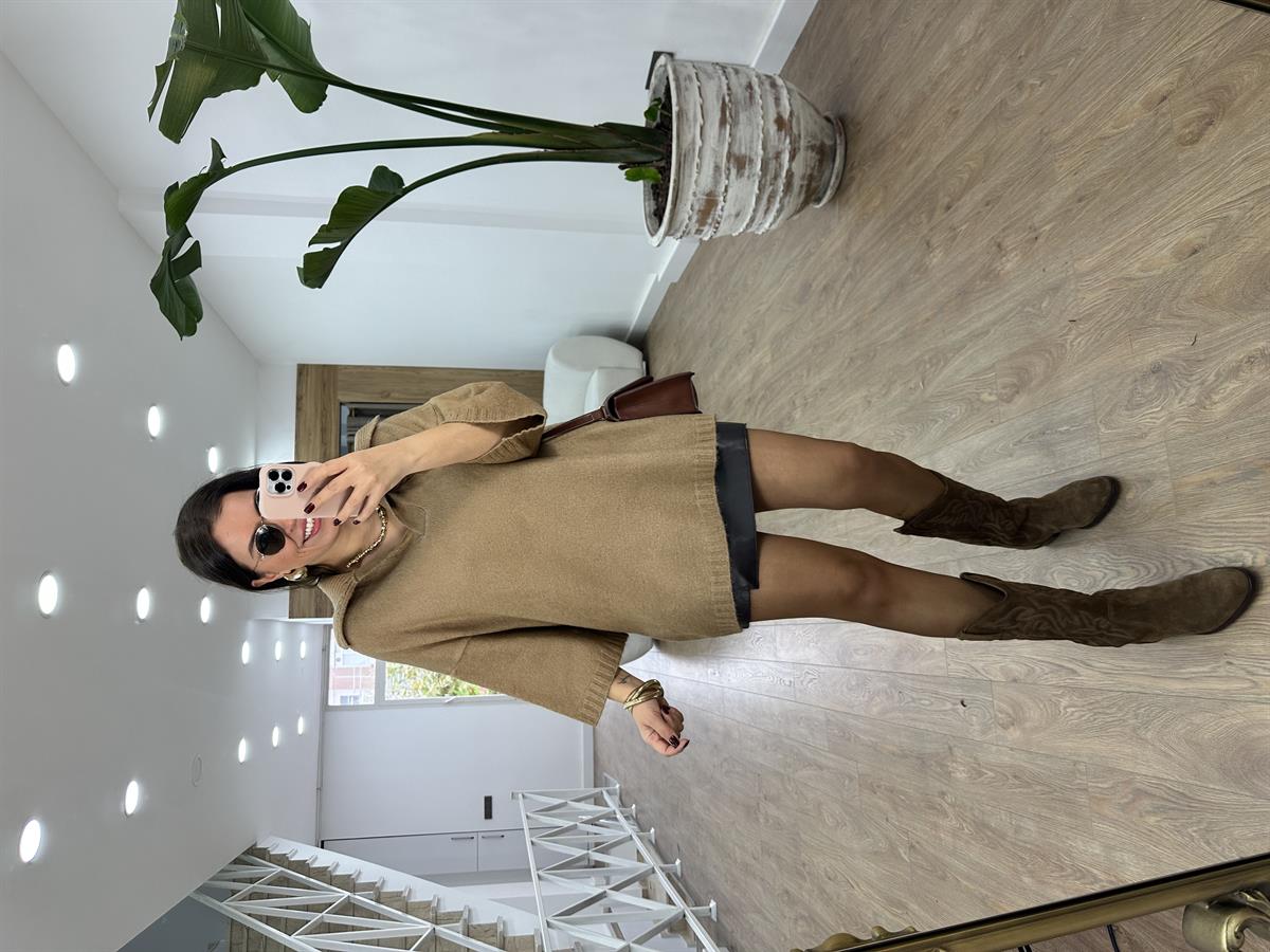 Polo Yaka Oversize Kazak-Camel