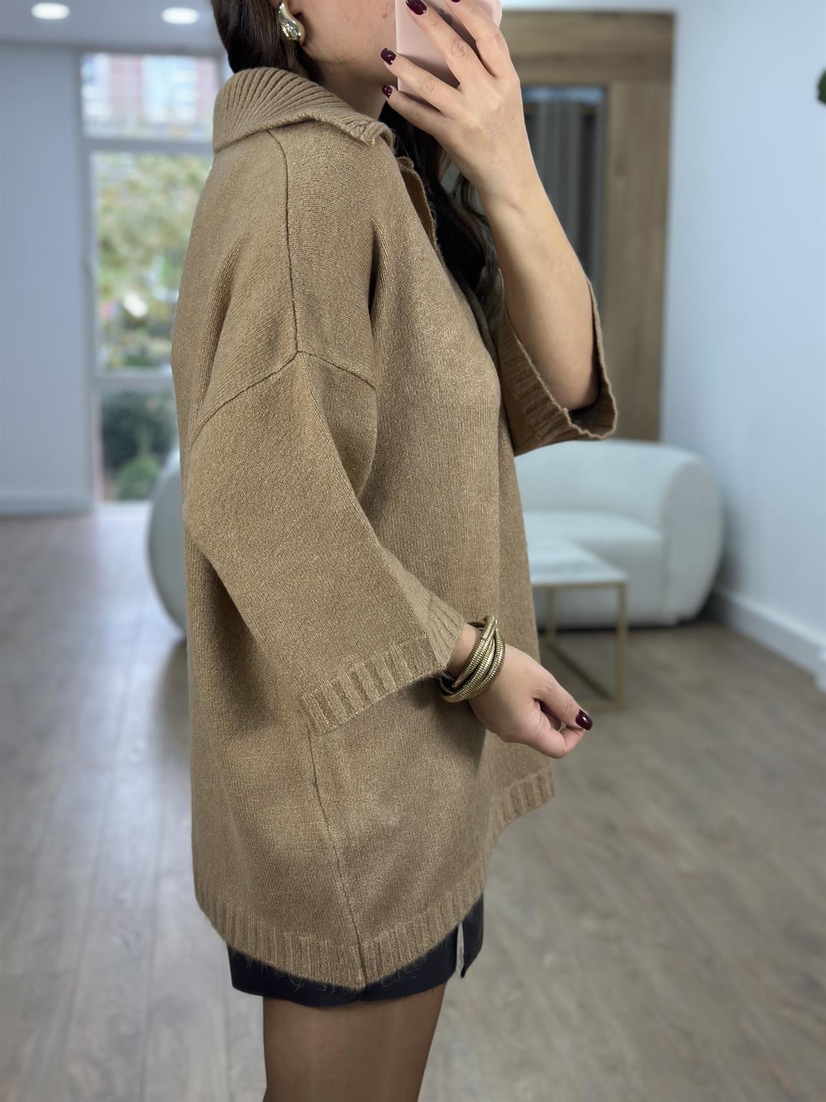 Polo Yaka Oversize Kazak-Camel