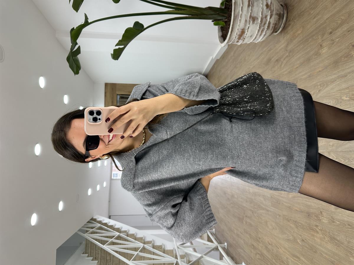 Polo Yaka Oversize Kazak-Gri