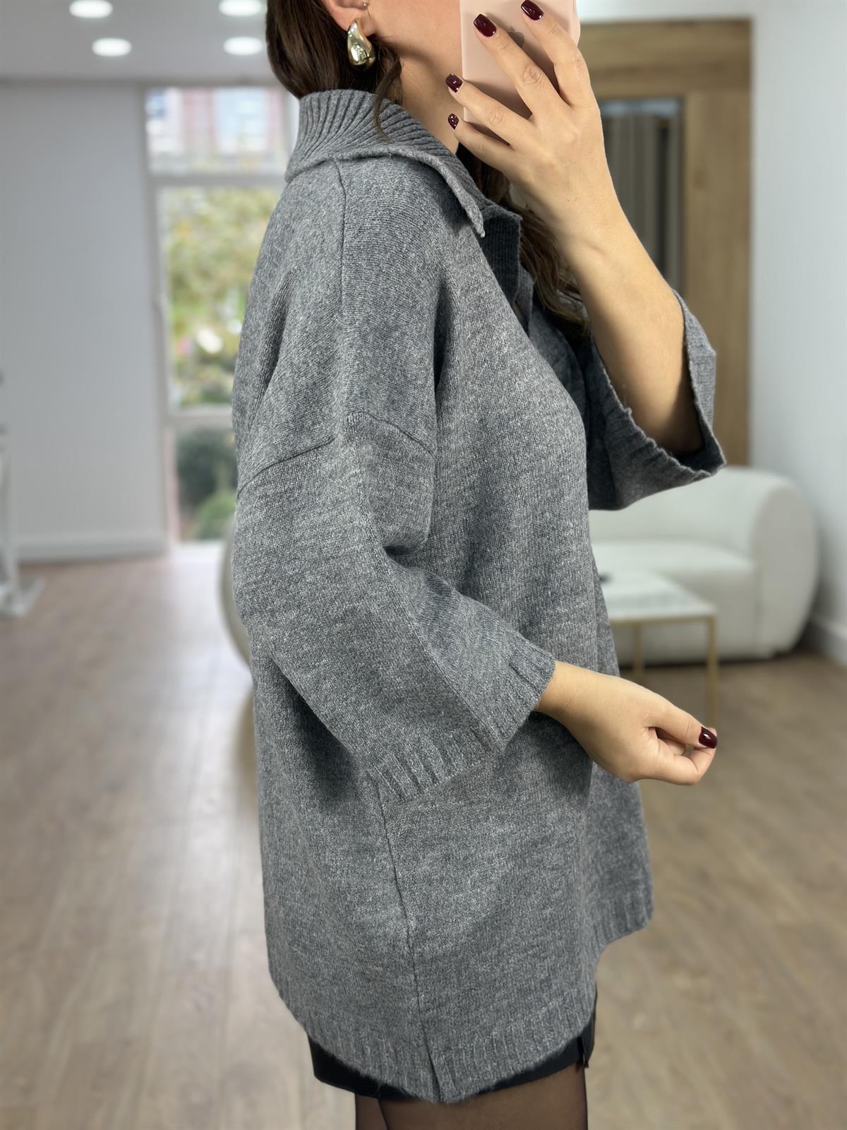 Polo Yaka Oversize Kazak-Gri