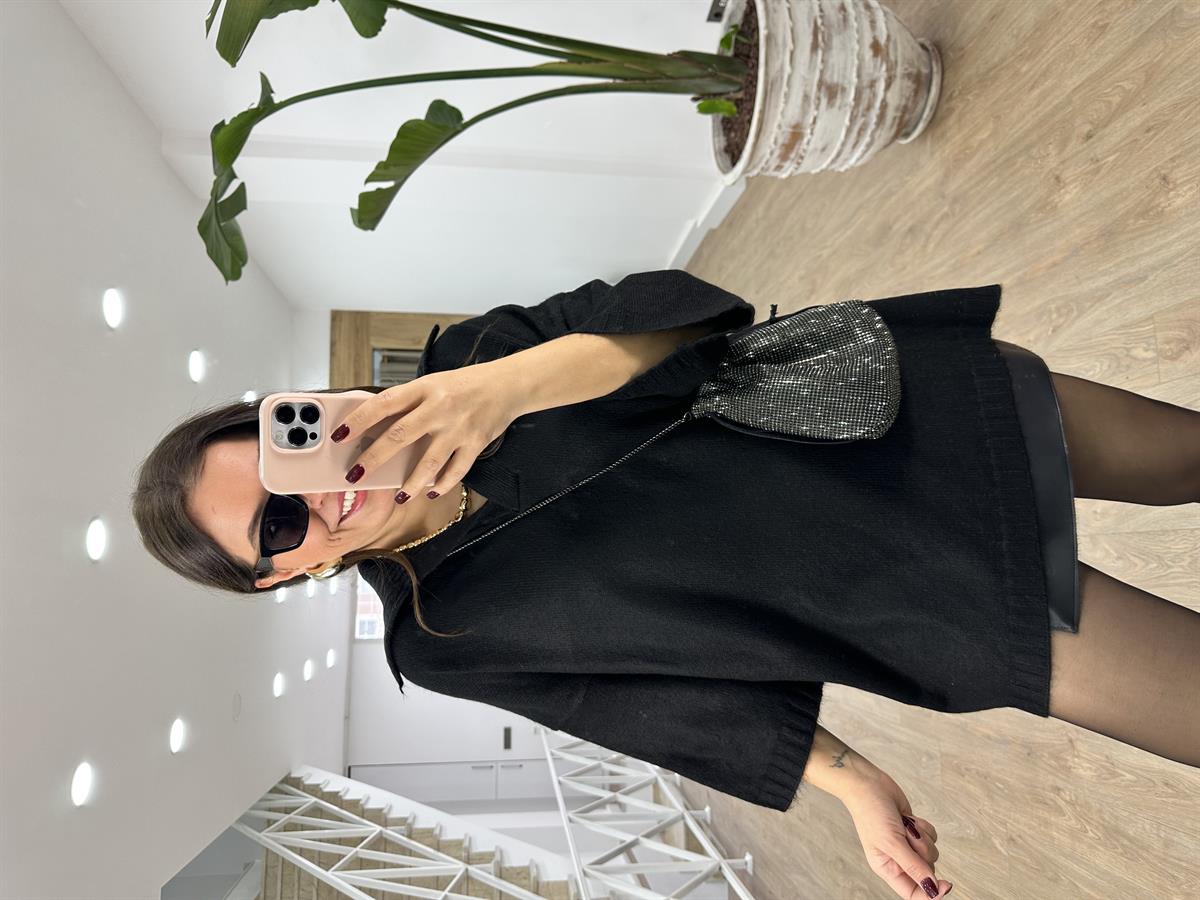 Polo Yaka Oversize Kazak-Siyah