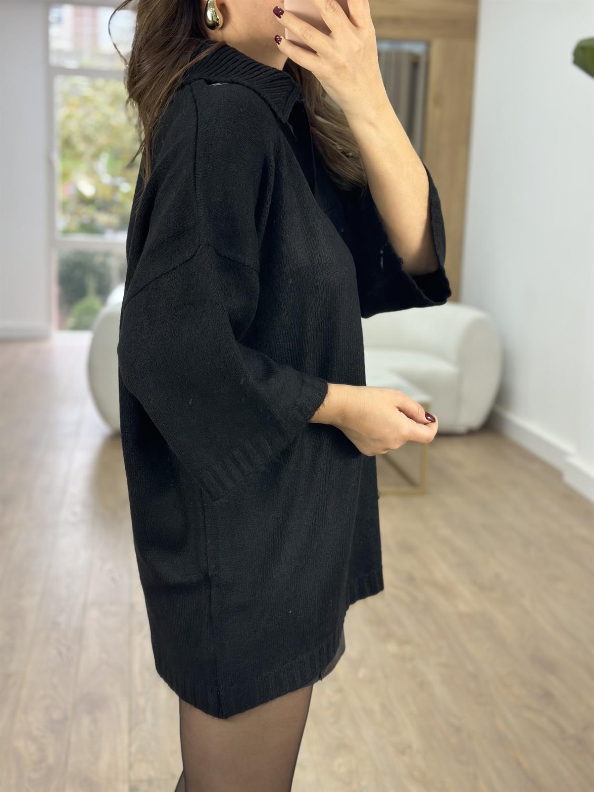 Polo Yaka Oversize Kazak-Siyah