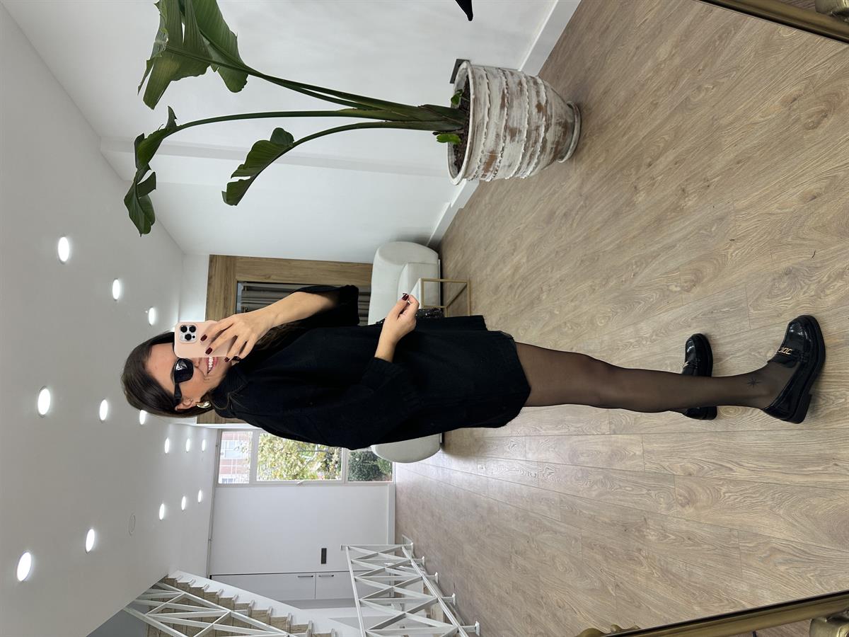 Polo Yaka Oversize Kazak-Siyah