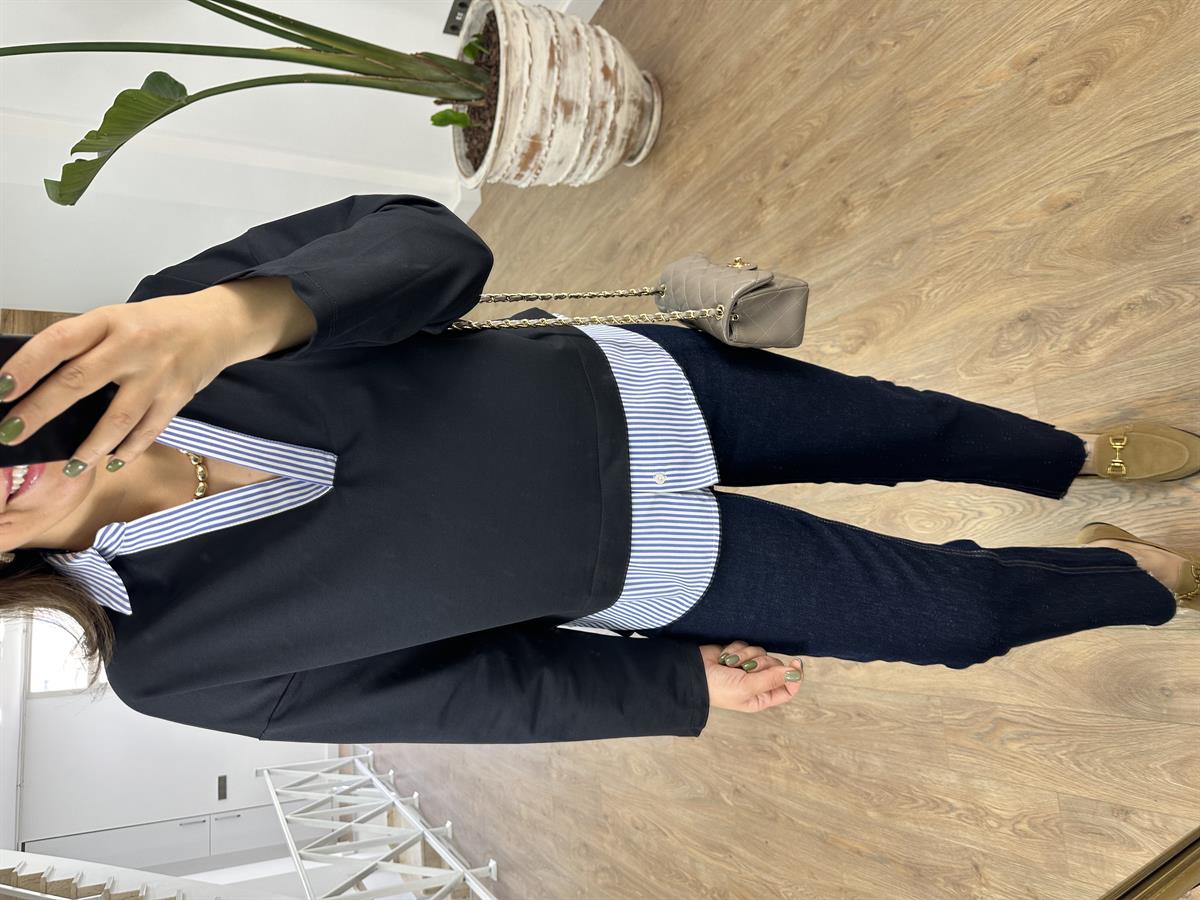 Polo Yaka Poplin Detaylı Sweatshirt