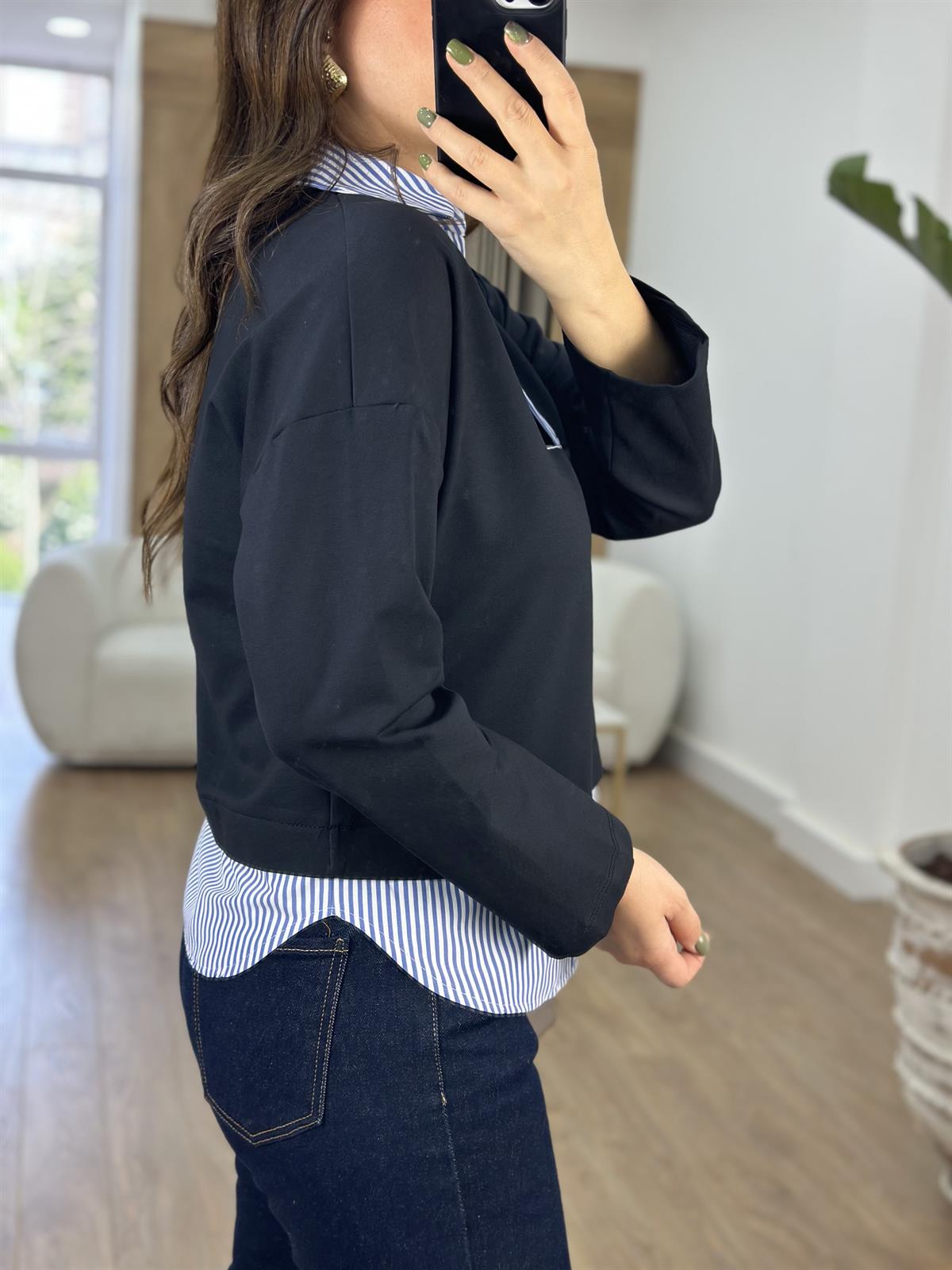 Polo Yaka Poplin Detaylı Sweatshirt
