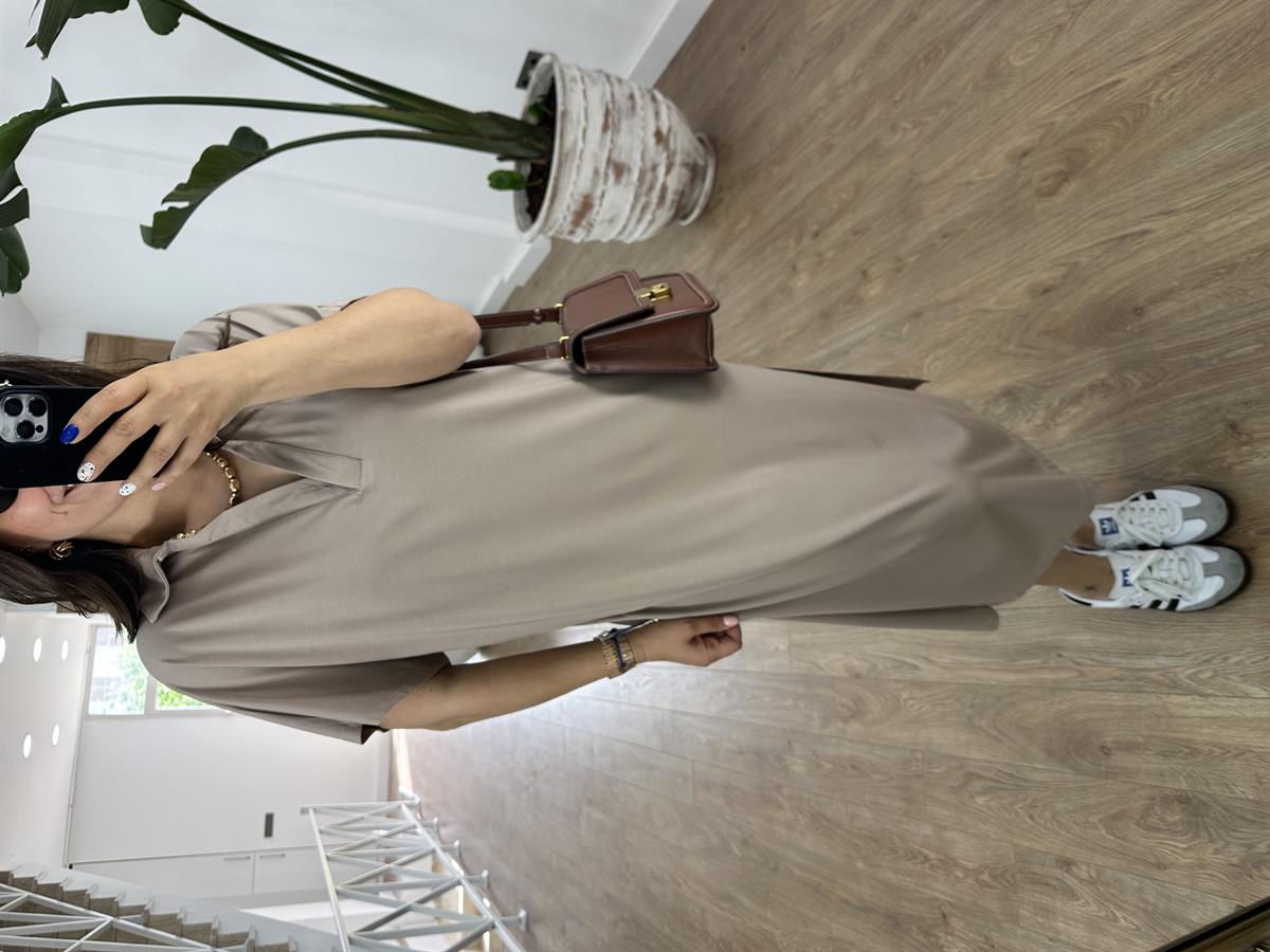 Polo Yaka Yandan Yırtmaçlı Modal Elbise-Vizon