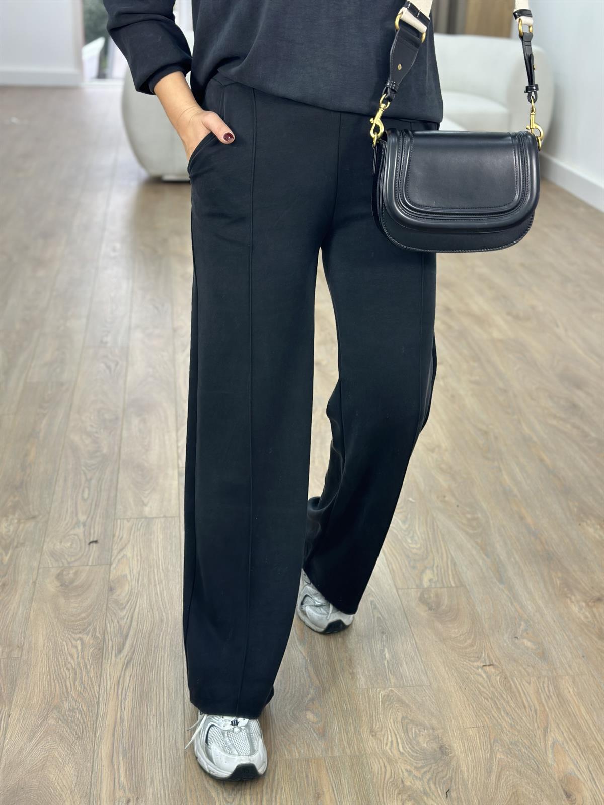 Polo Yaka Yarım Fermuarlı Modal Takım-Siyah