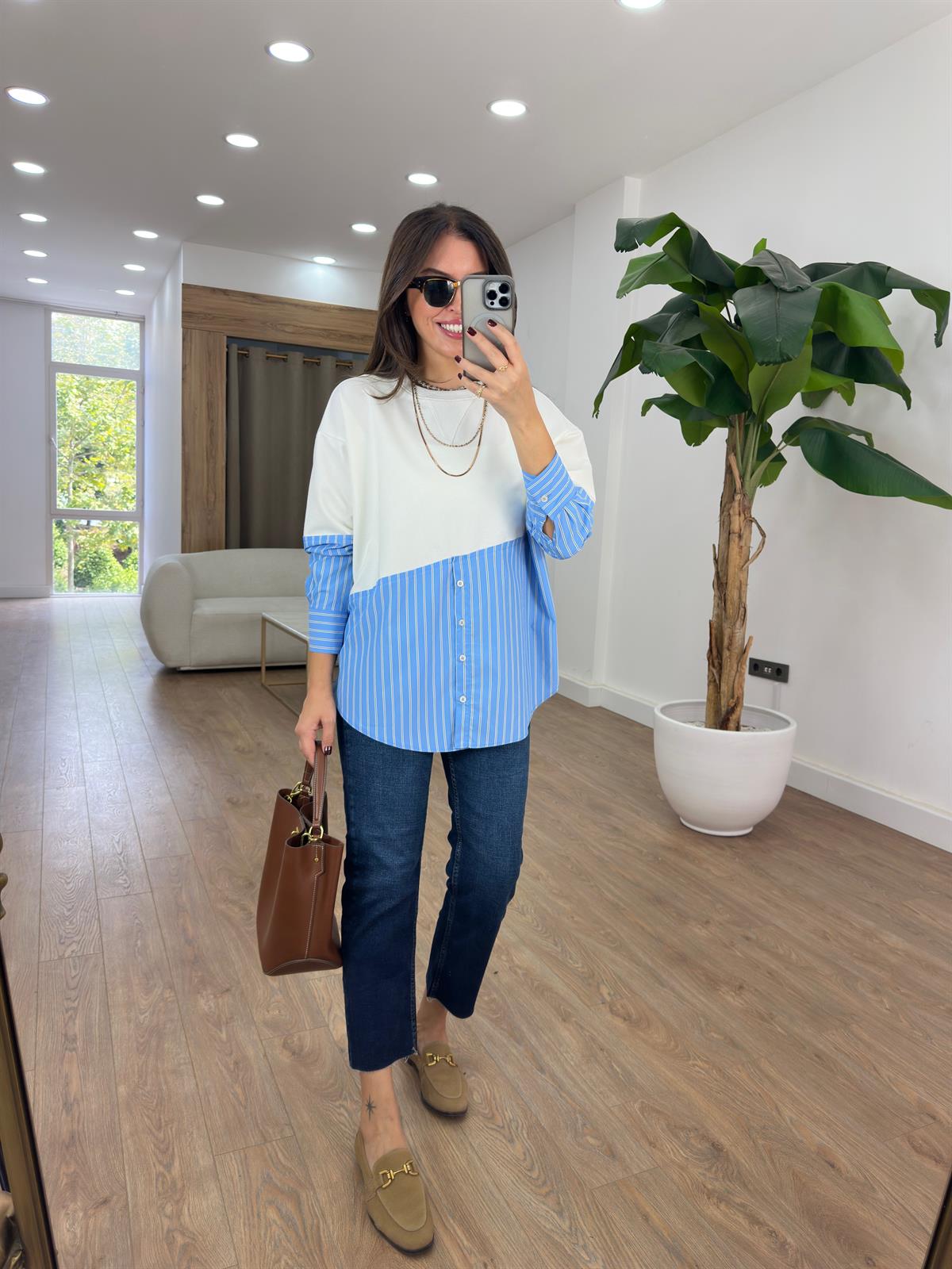 Poplin Gömlek Detay Sweatshirt