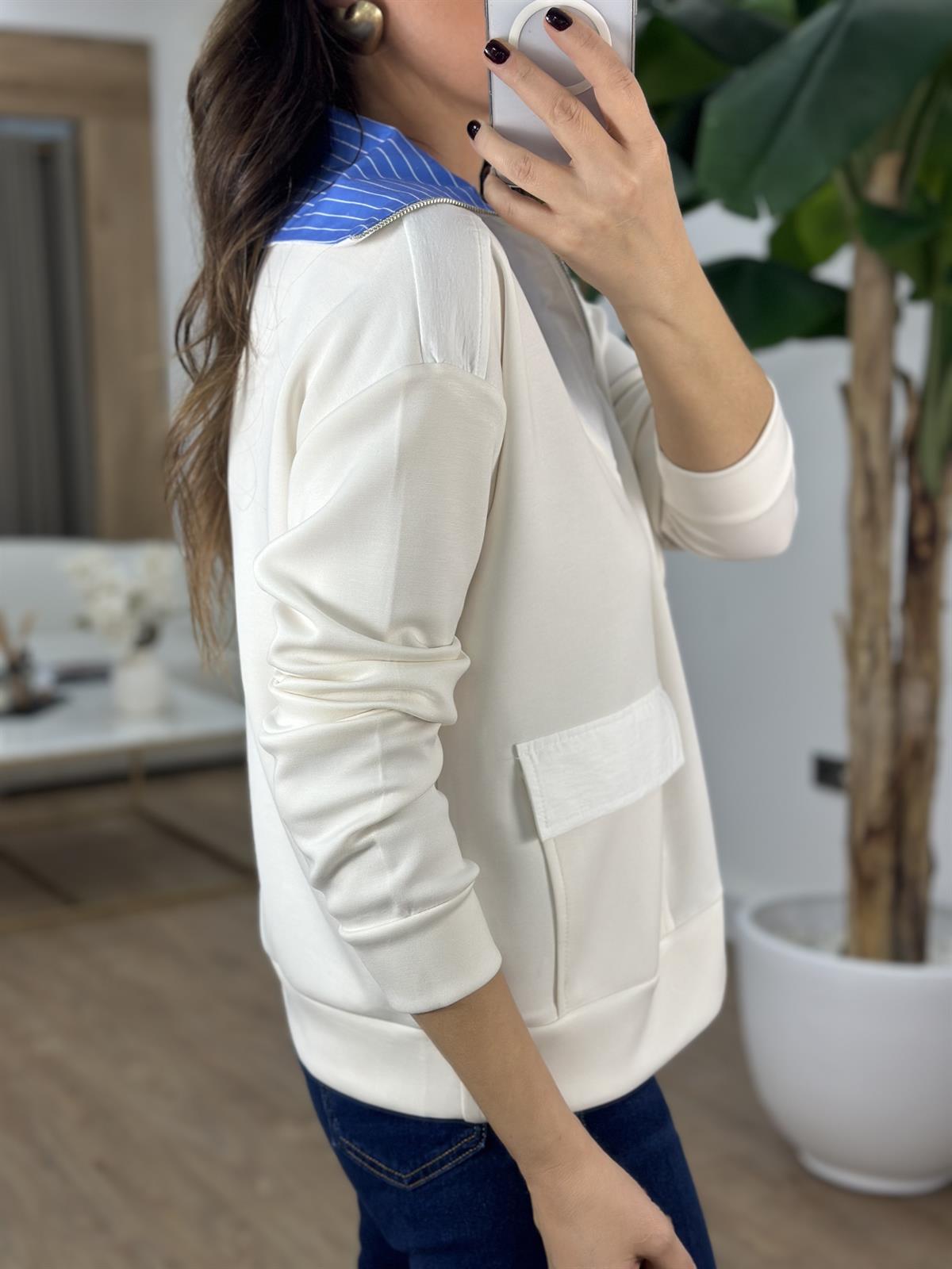 Poplin Yakalı Fermuarlı Sweatshirt