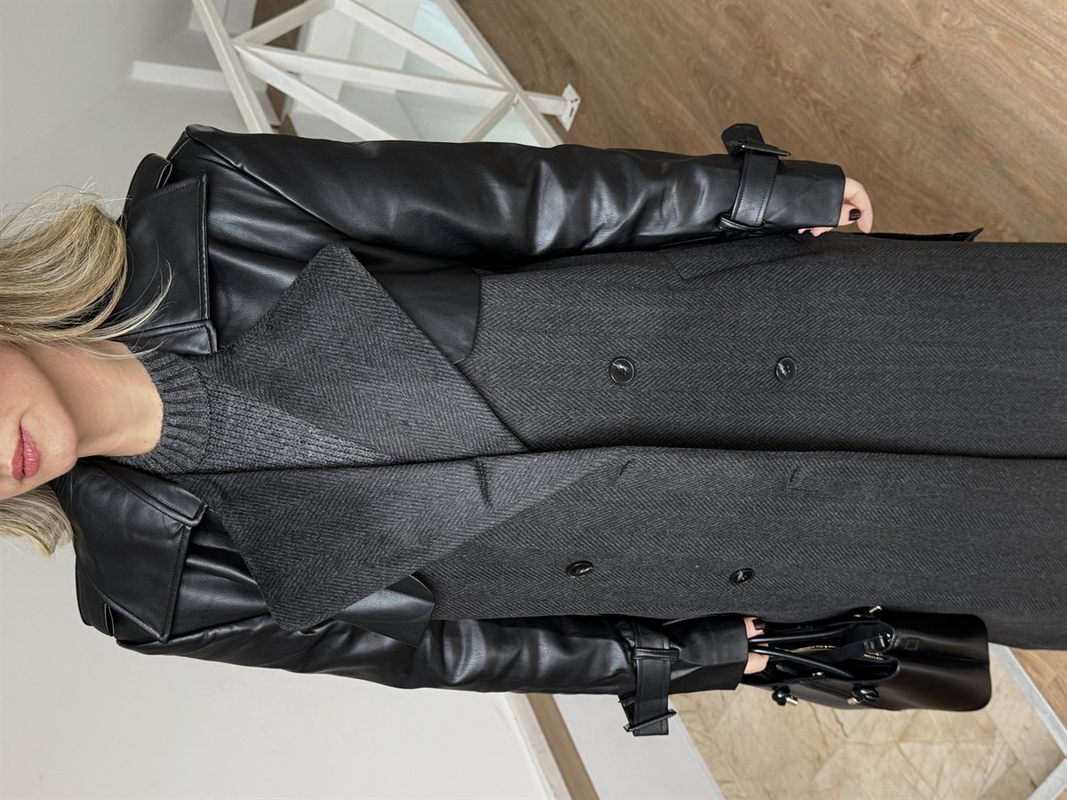 Premium Deri Detaylı Kırçıllı Kaban