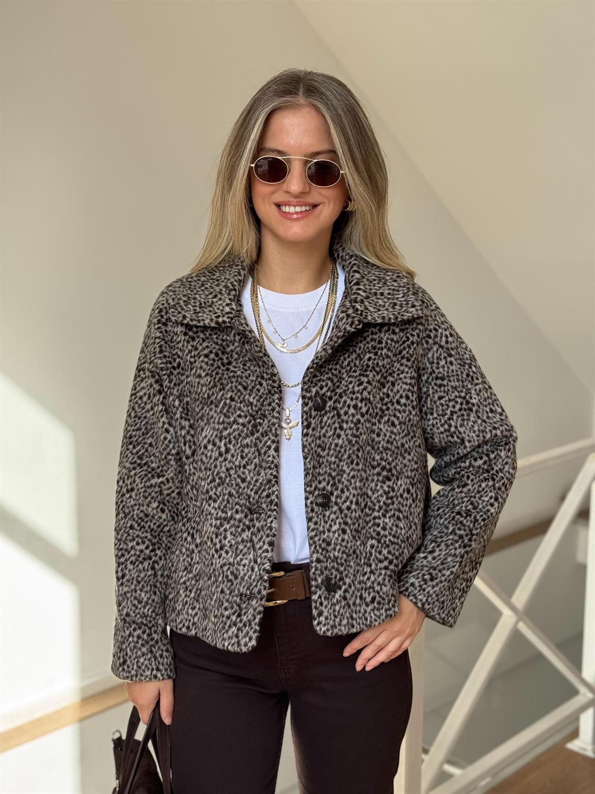 Premium Leopar Kaşe Ceket