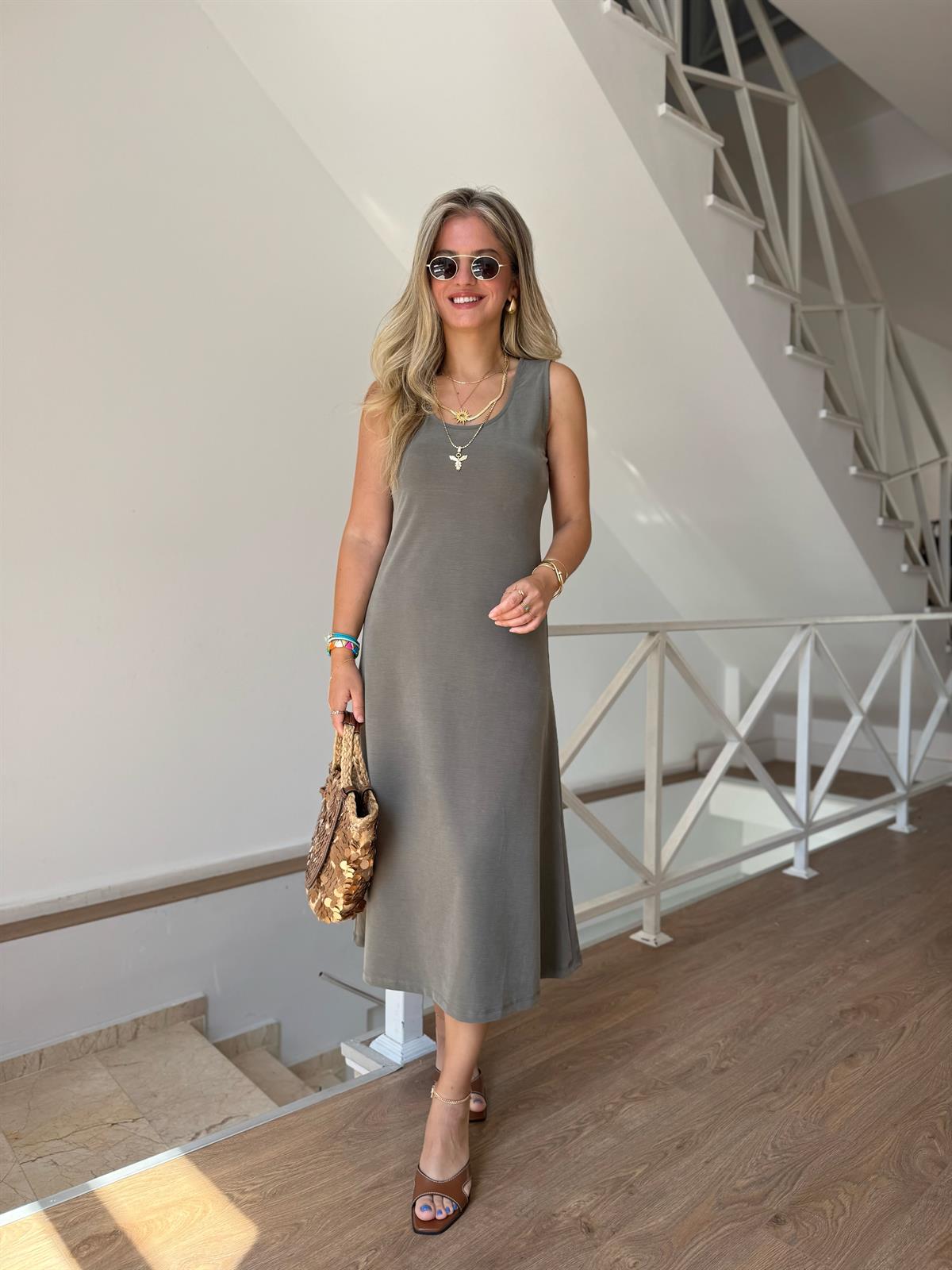 Premium Modal Çan Elbise - Haki 