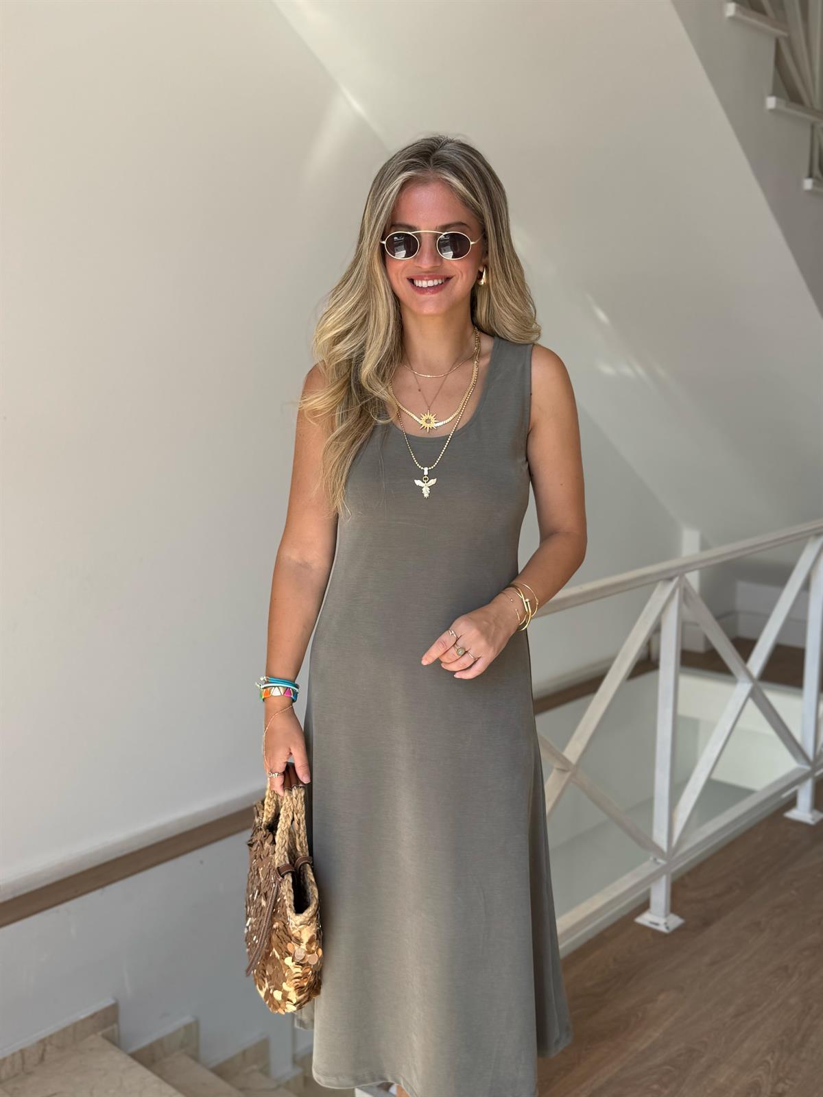 Premium Modal Çan Elbise - Haki 