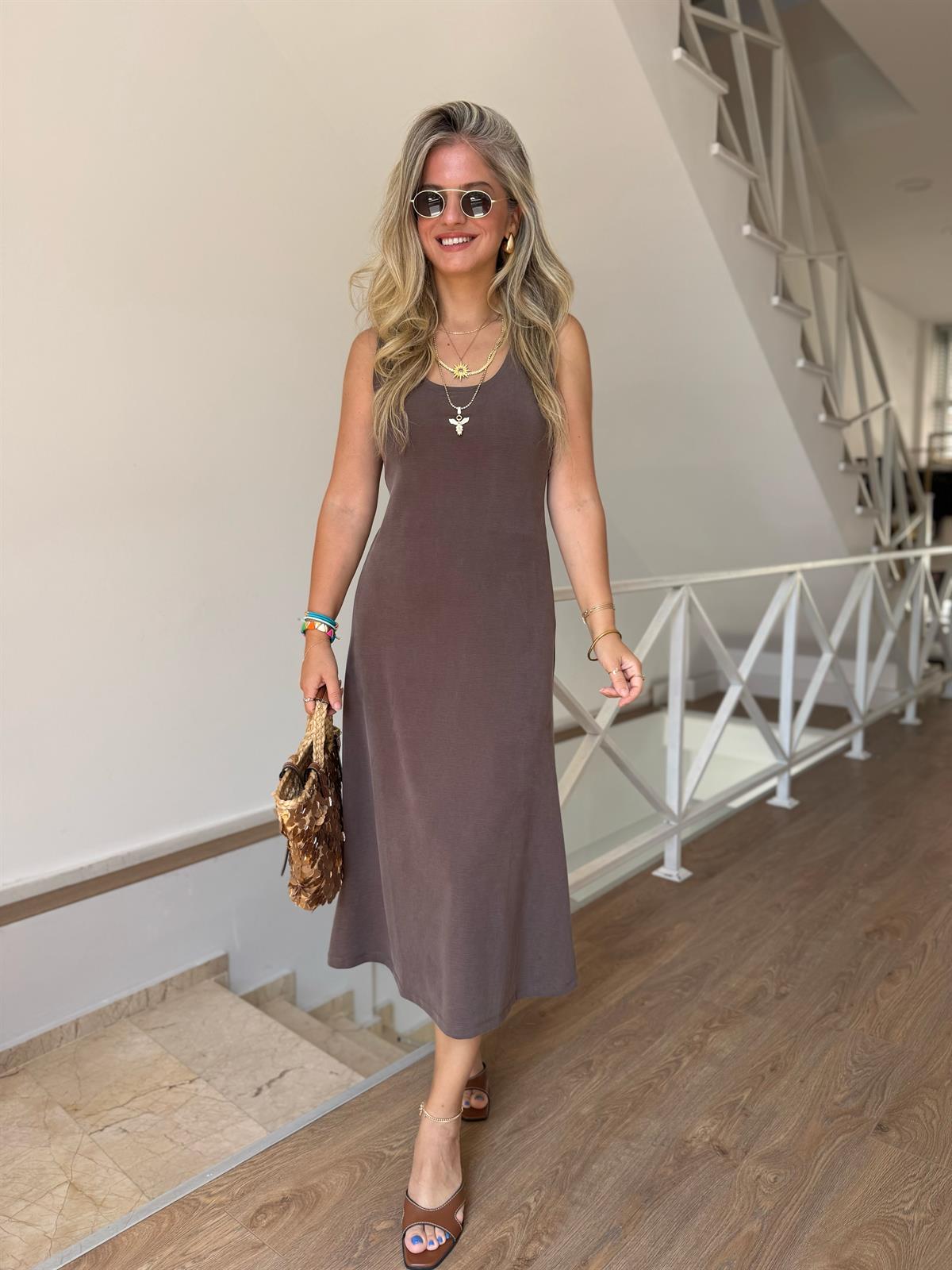 Premium Modal Çan Elbise - Kahve 