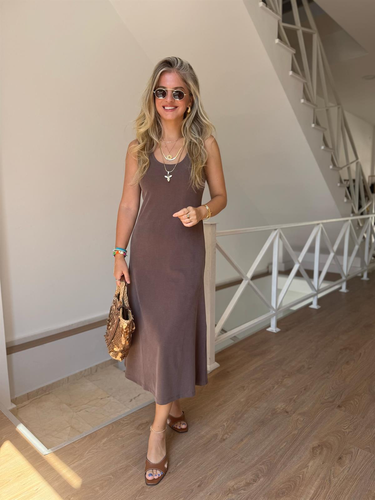 Premium Modal Çan Elbise - Kahve 