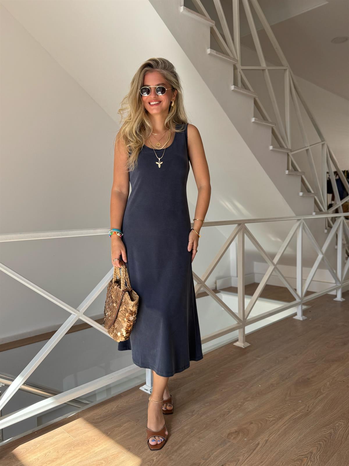 Premium Modal Çan Elbise - Lacivert 