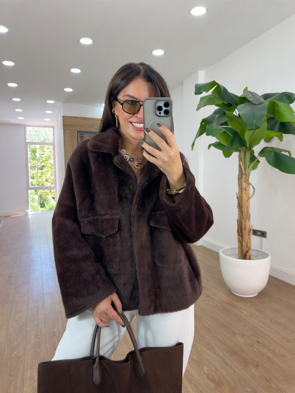 Premium Seri Cepli Oversize Kürk - Acı Kahve