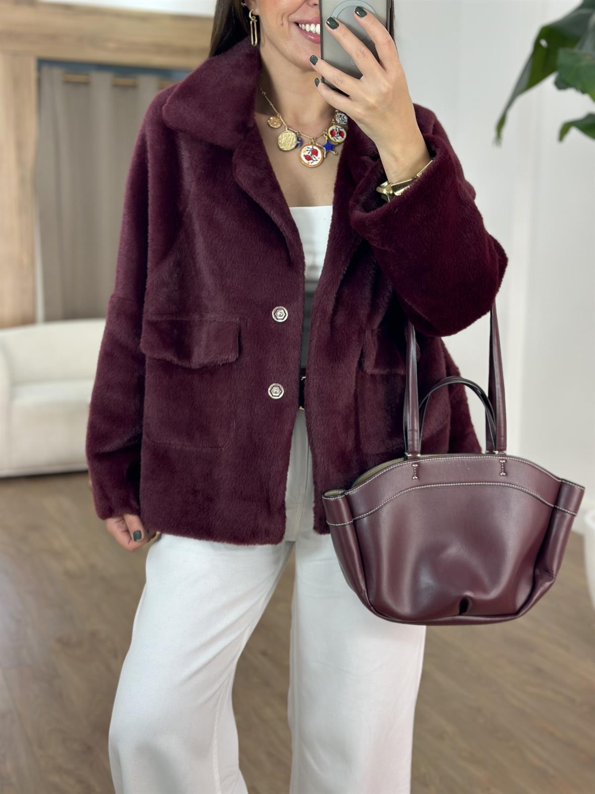 Premium Seri Cepli Oversize Kürk - Bordo