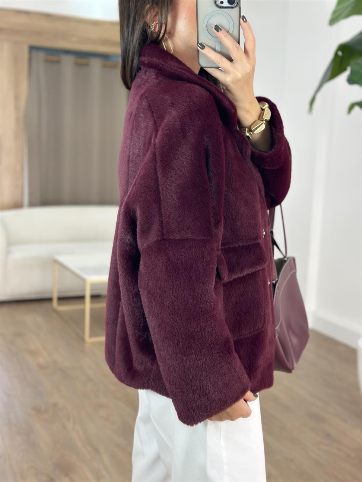 Premium Seri Cepli Oversize Kürk - Bordo