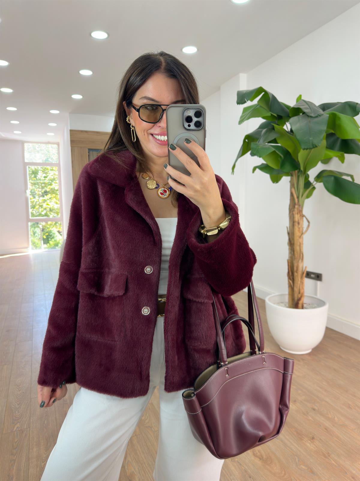 Premium Seri Cepli Oversize Kürk - Bordo