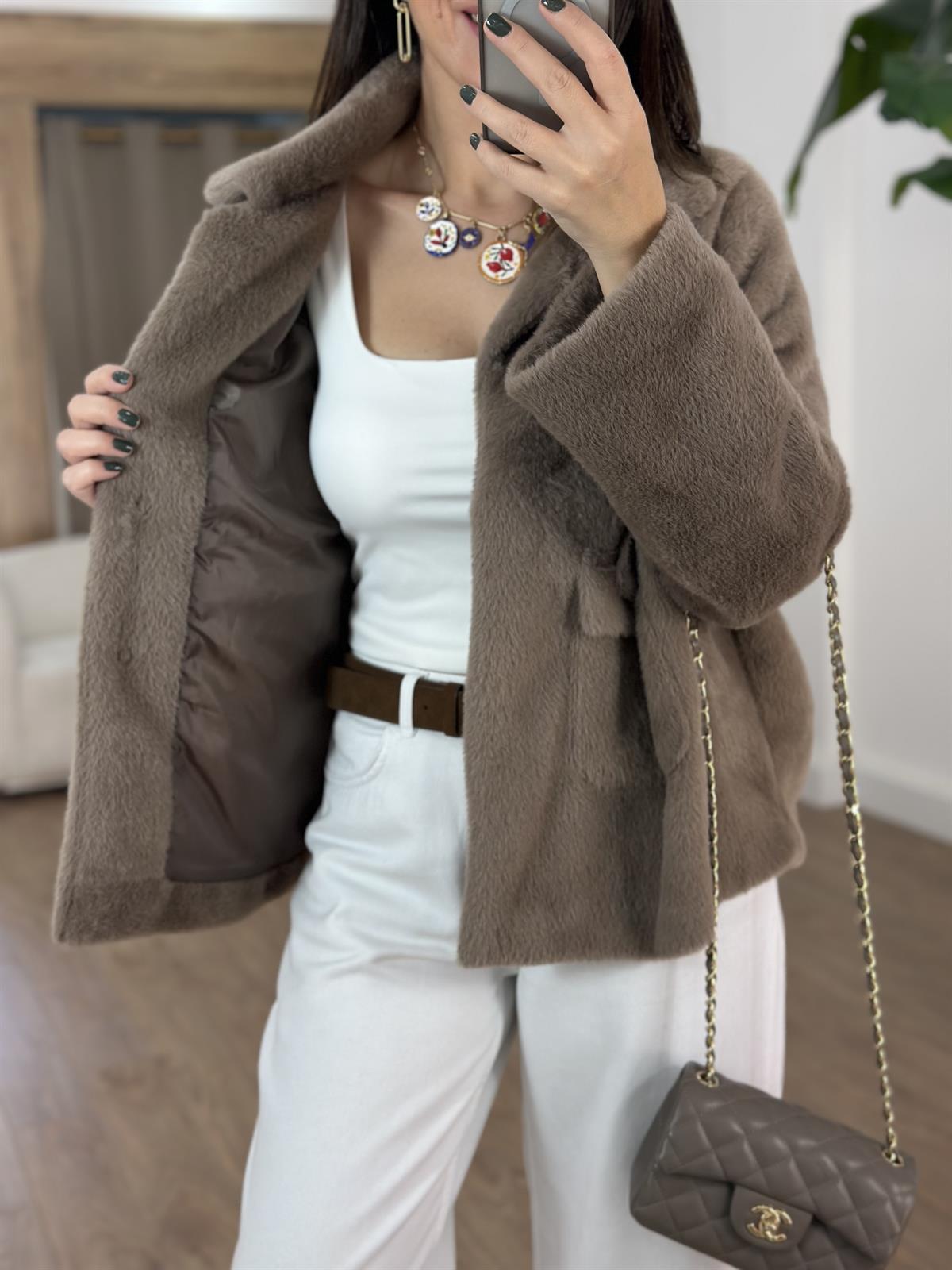 Premium Seri Cepli Oversize Kürk - Vizon