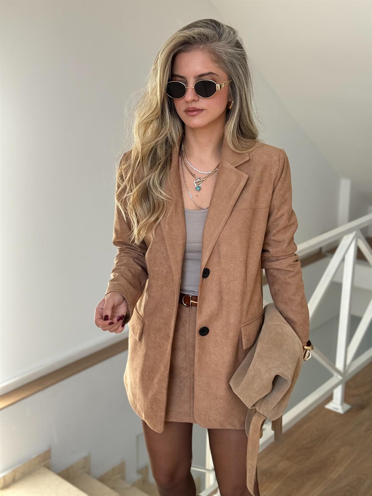 Premium Seri Etekli Süet Takım - Camel