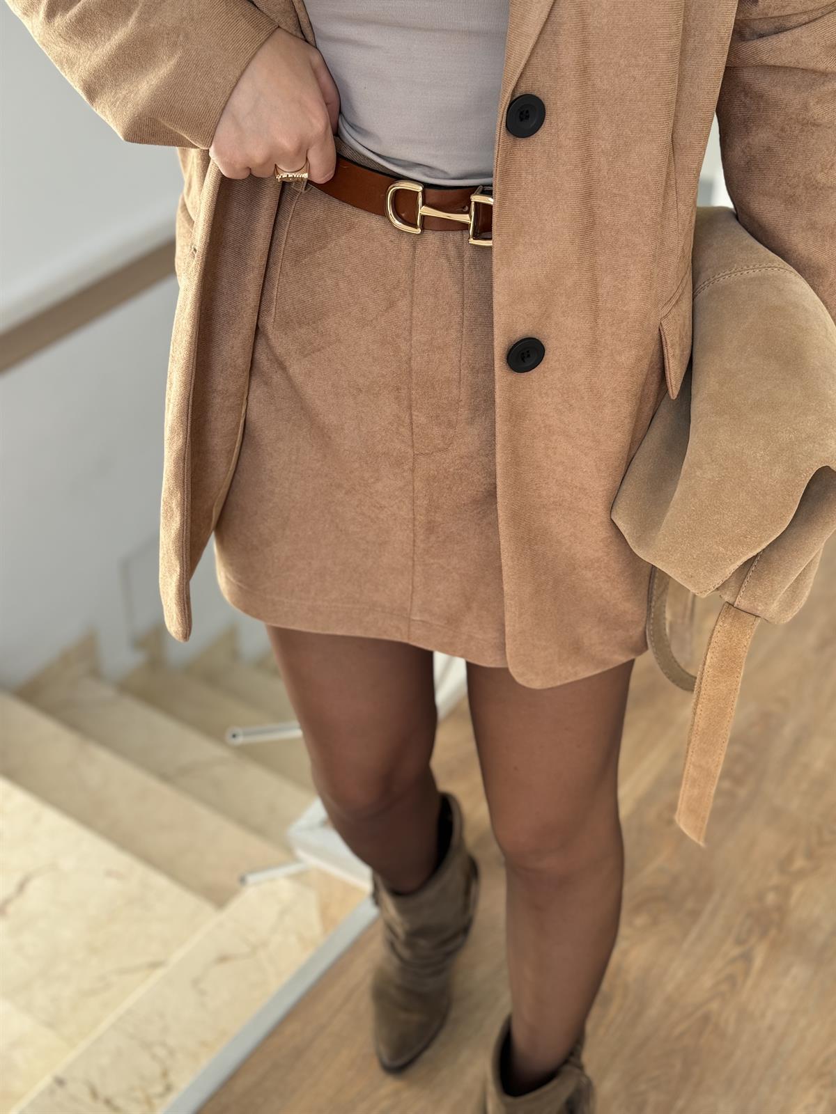 Premium Seri Etekli Süet Takım - Camel