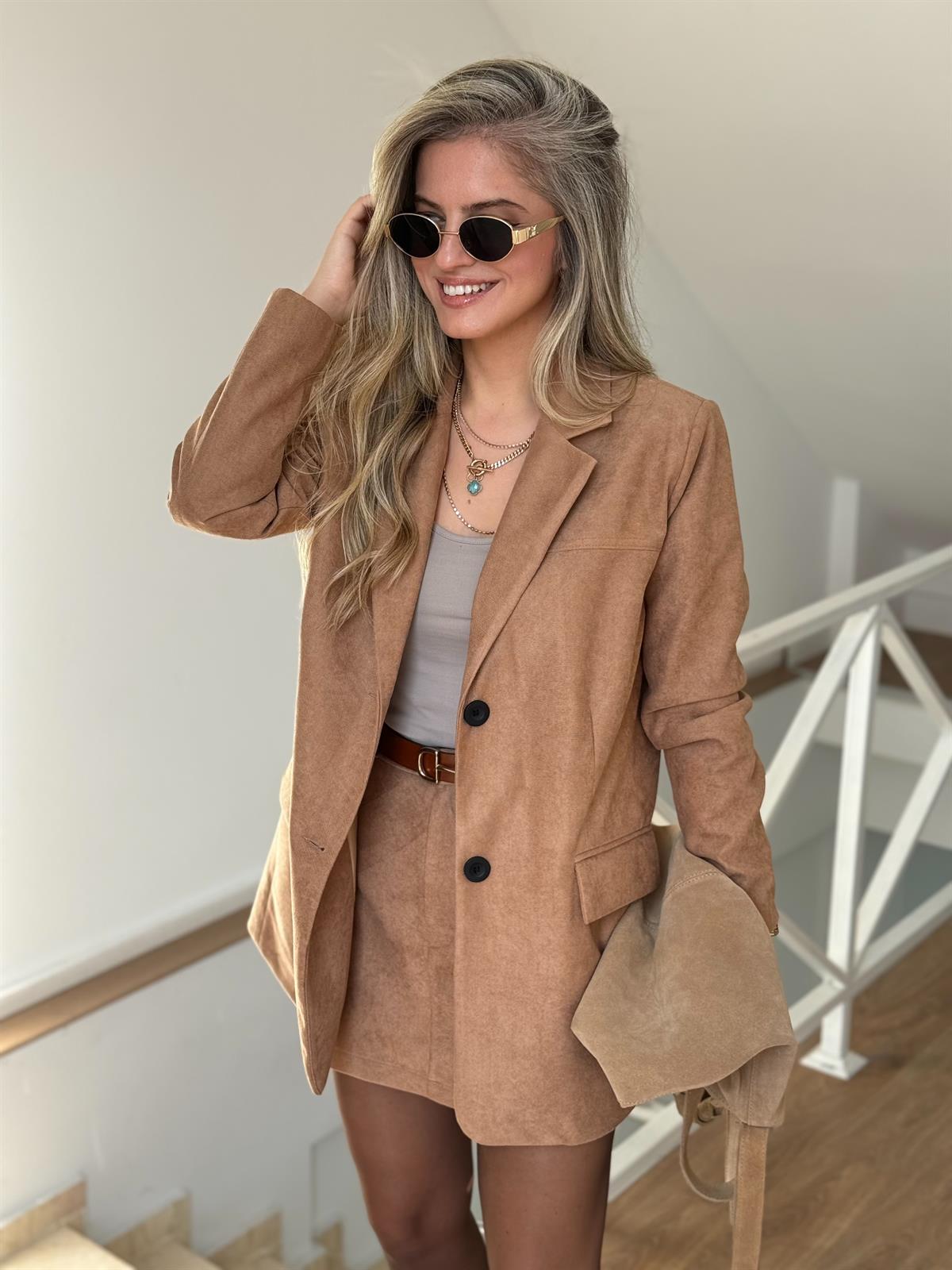 Premium Seri Etekli Süet Takım - Camel