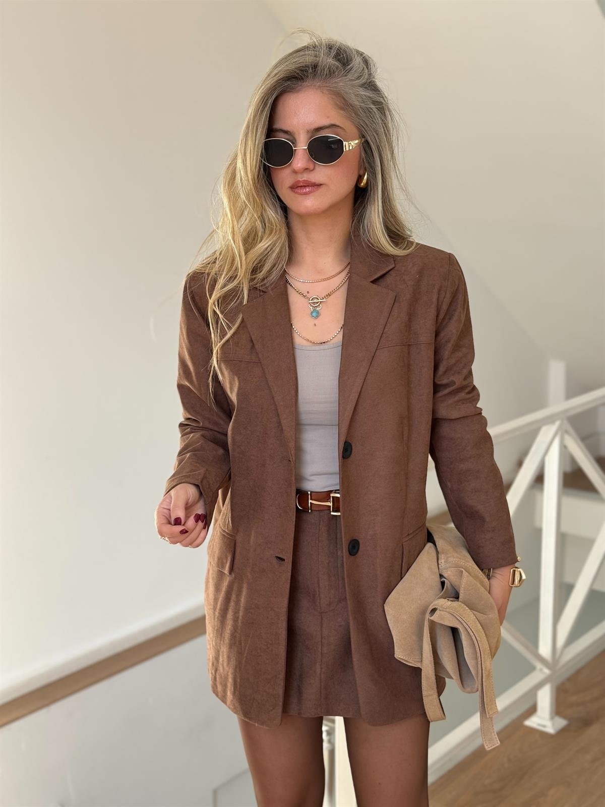 Premium Seri Etekli Süet Takım - Kahverengi