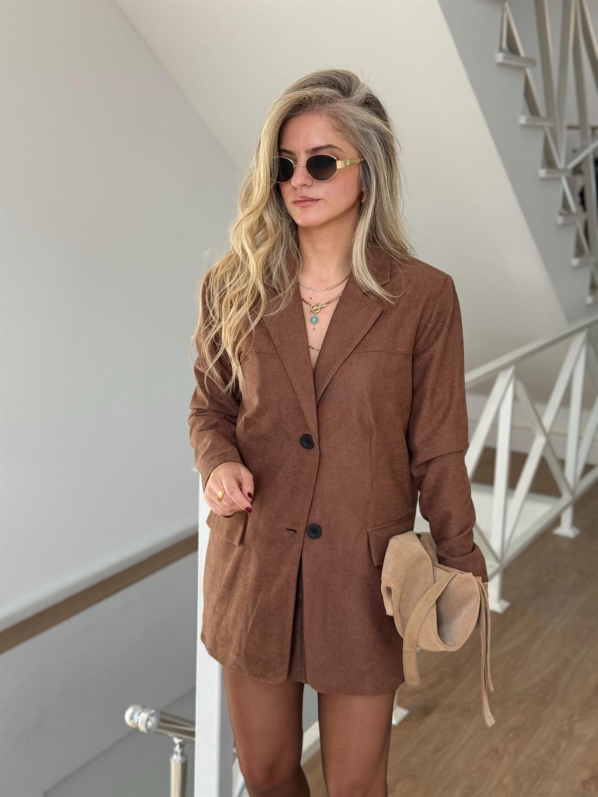 Premium Seri Etekli Süet Takım - Kahverengi