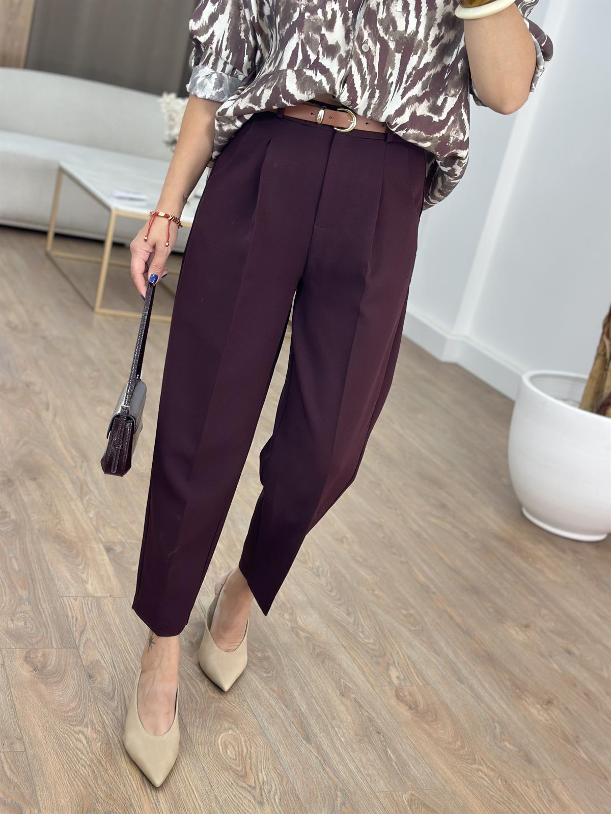 Premium Seri Kemerli Havuç Pantolon - Bordo