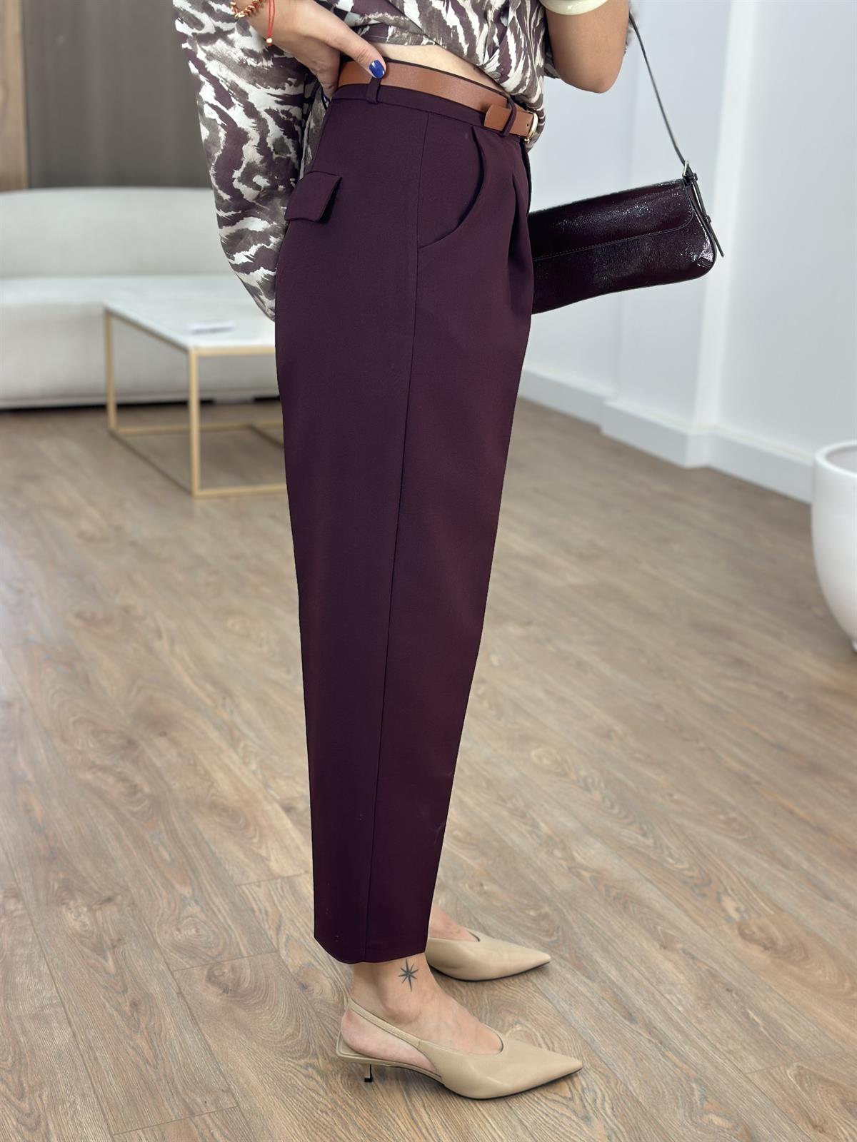Premium Seri Kemerli Havuç Pantolon - Bordo