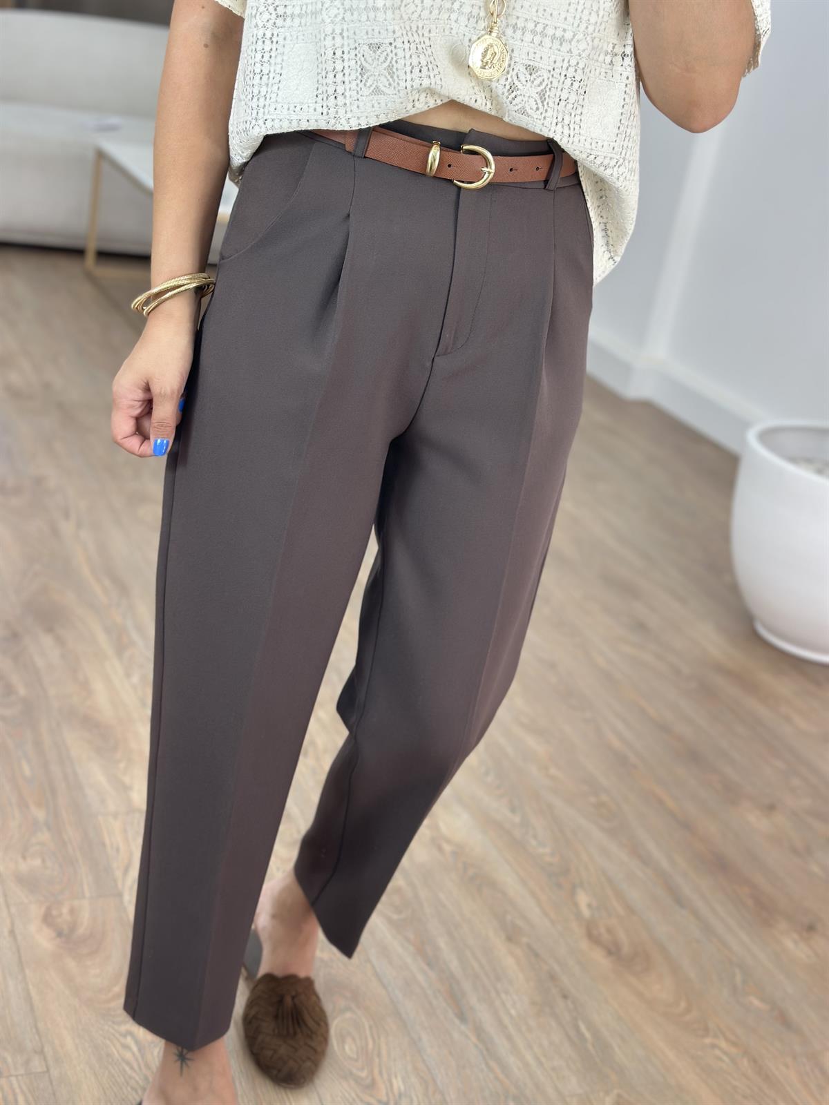 Premium Seri Kemerli Havuç Pantolon - Kahverengi