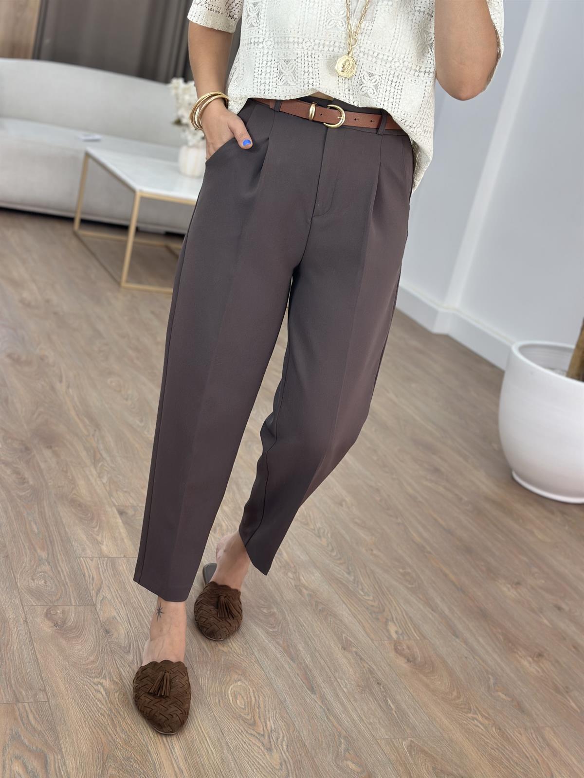 Premium Seri Kemerli Havuç Pantolon - Kahverengi