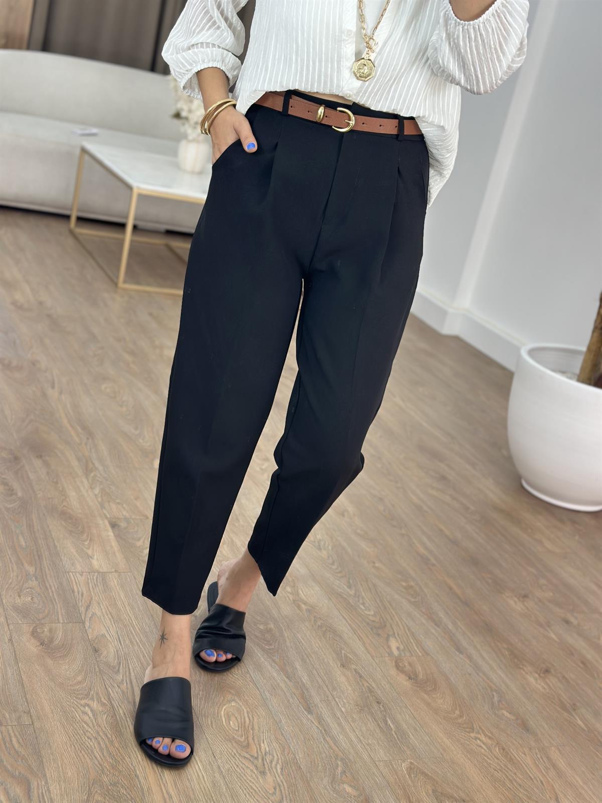 Premium Seri Kemerli Havuç Pantolon - Siyah