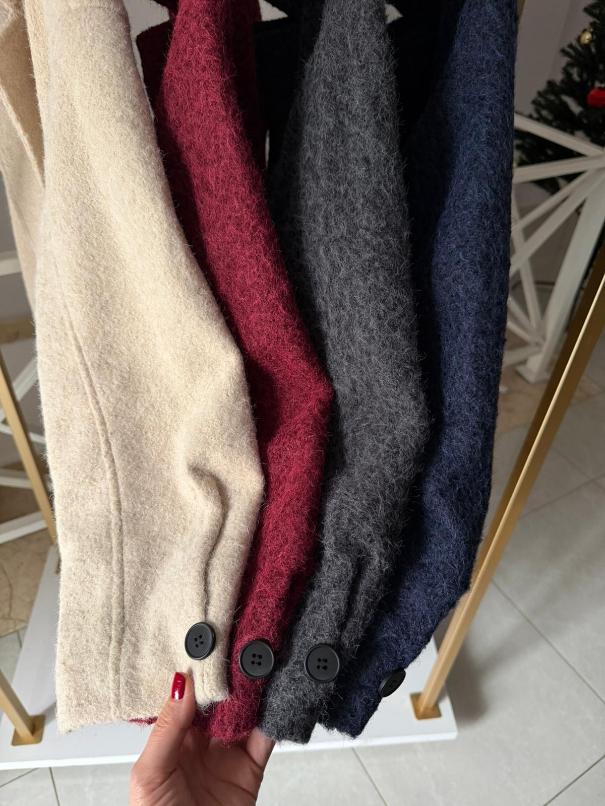 Premium Seri Kolu Düğmeli Buklet Kaban - Bordo